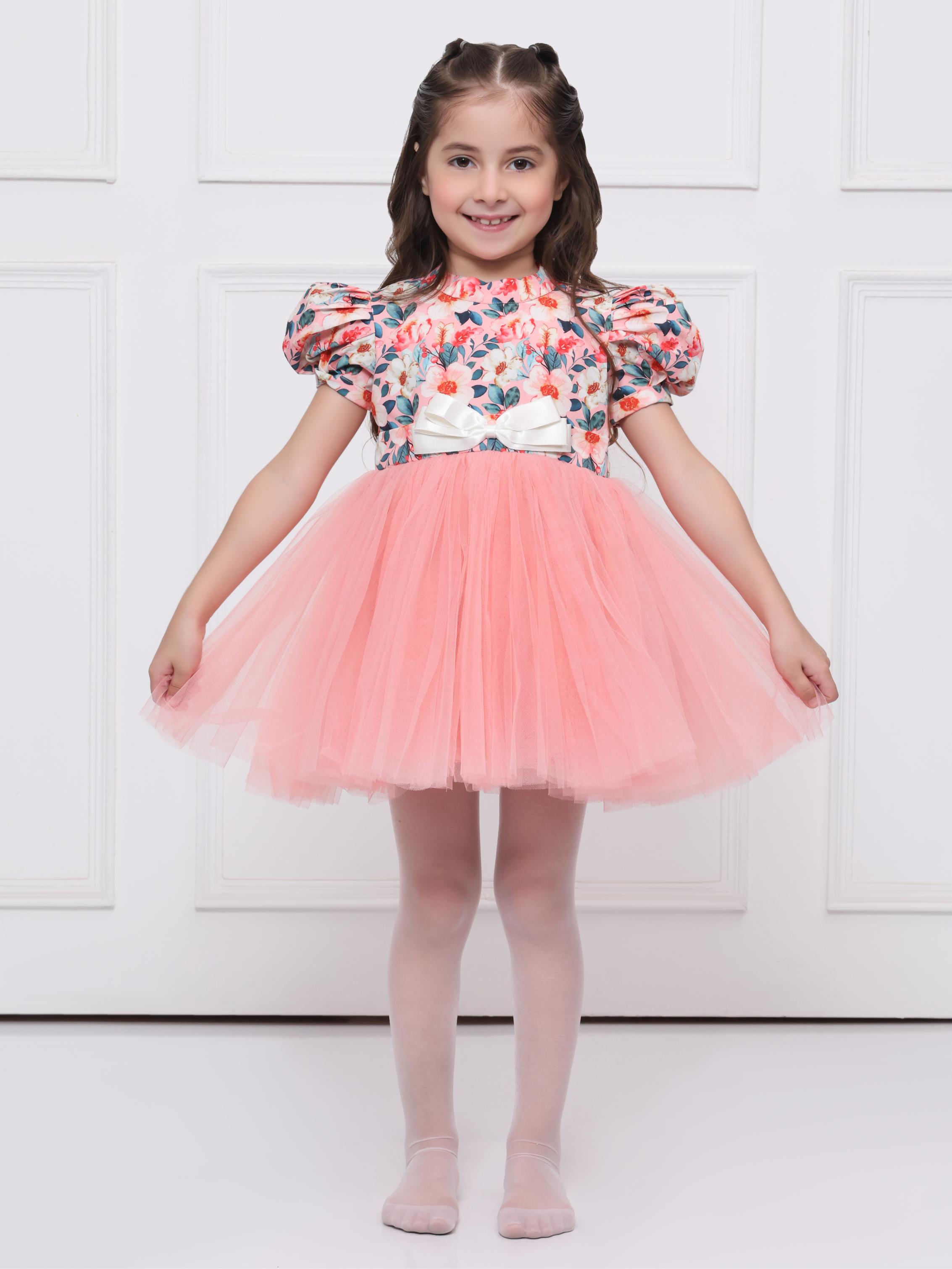 Peach Floral Net Dress