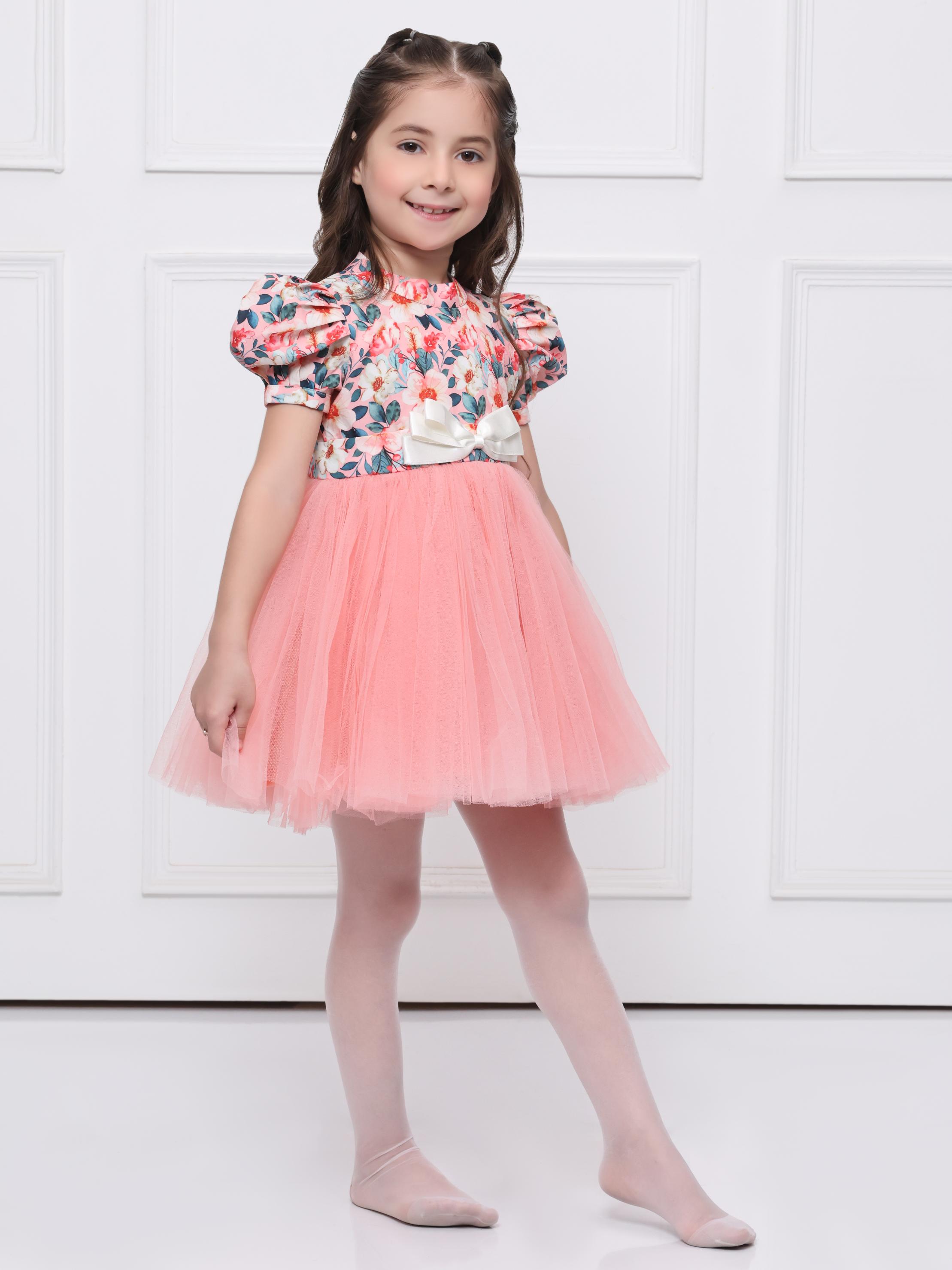 Peach Floral Net Dress