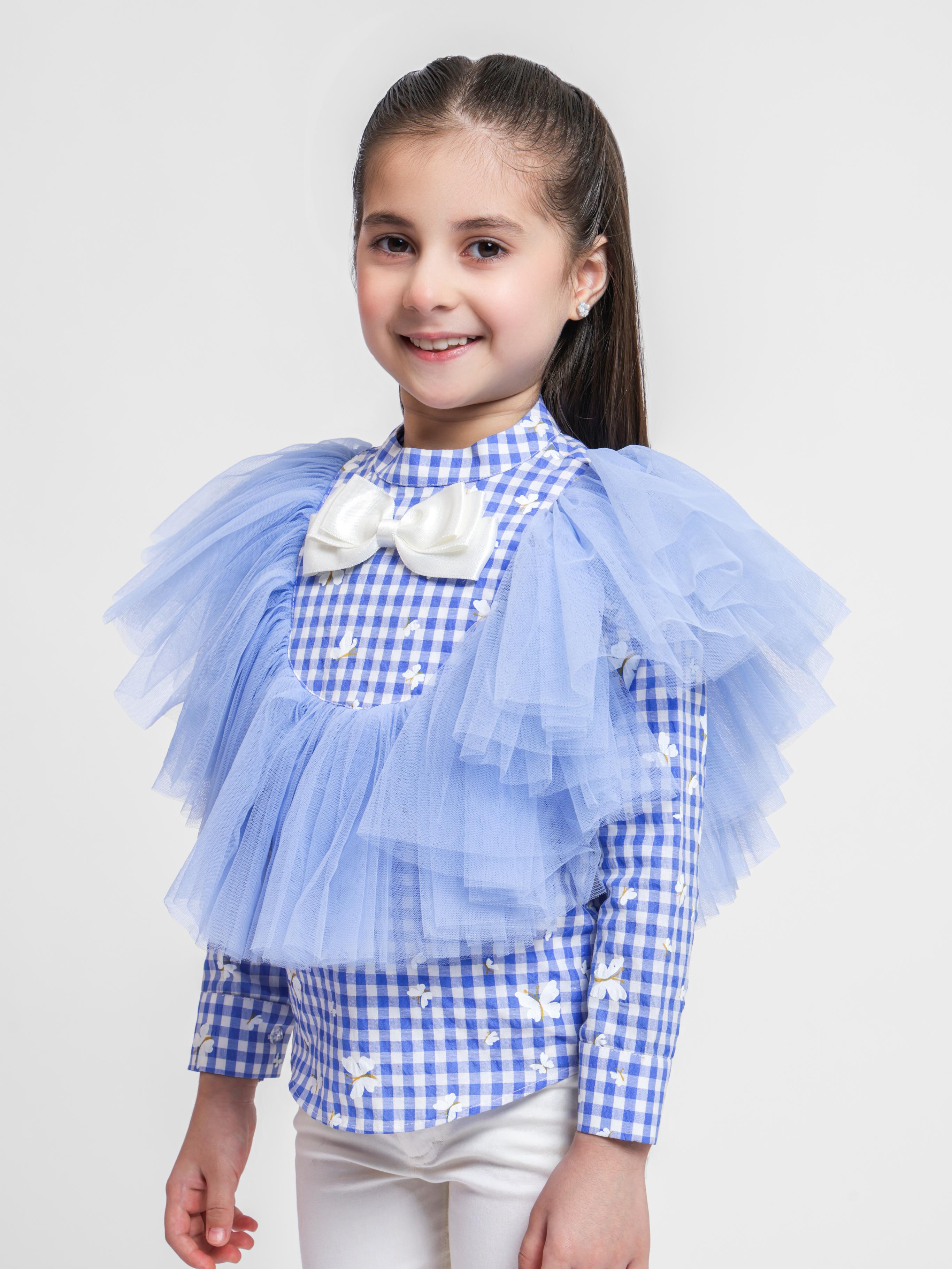 BLUE BUTTERFLY LILLY FRILL  TOP