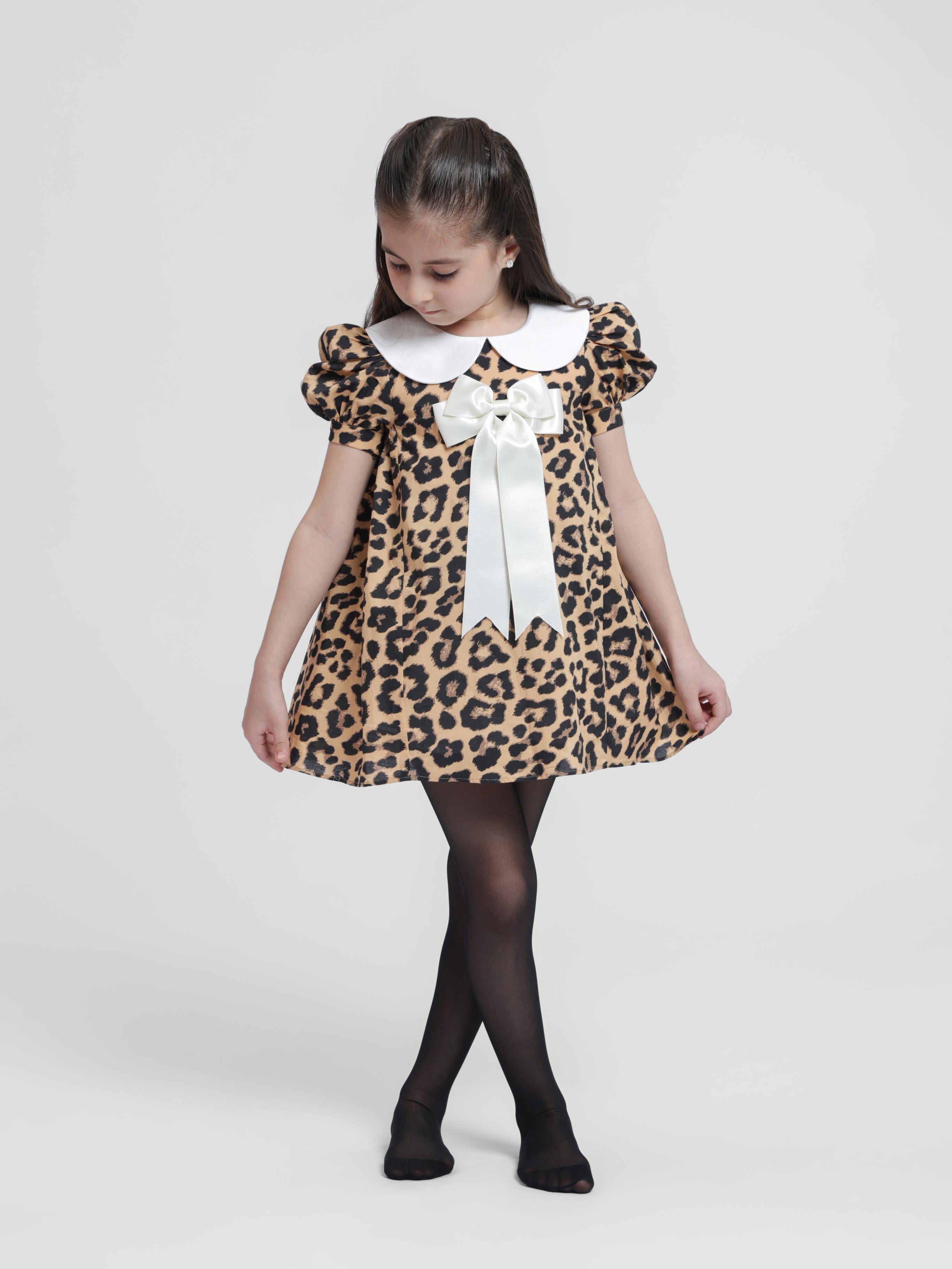BROWN LEOPARD - HALF SLEEVES DRESS