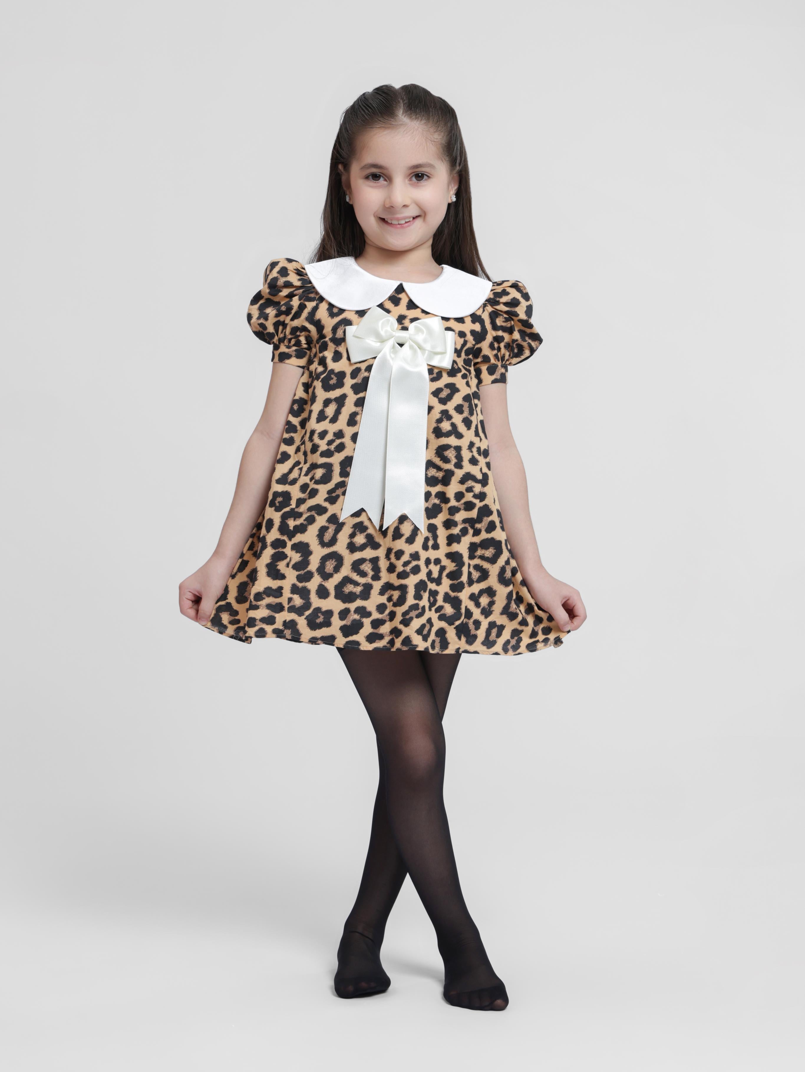 BROWN LEOPARD - HALF SLEEVES DRESS