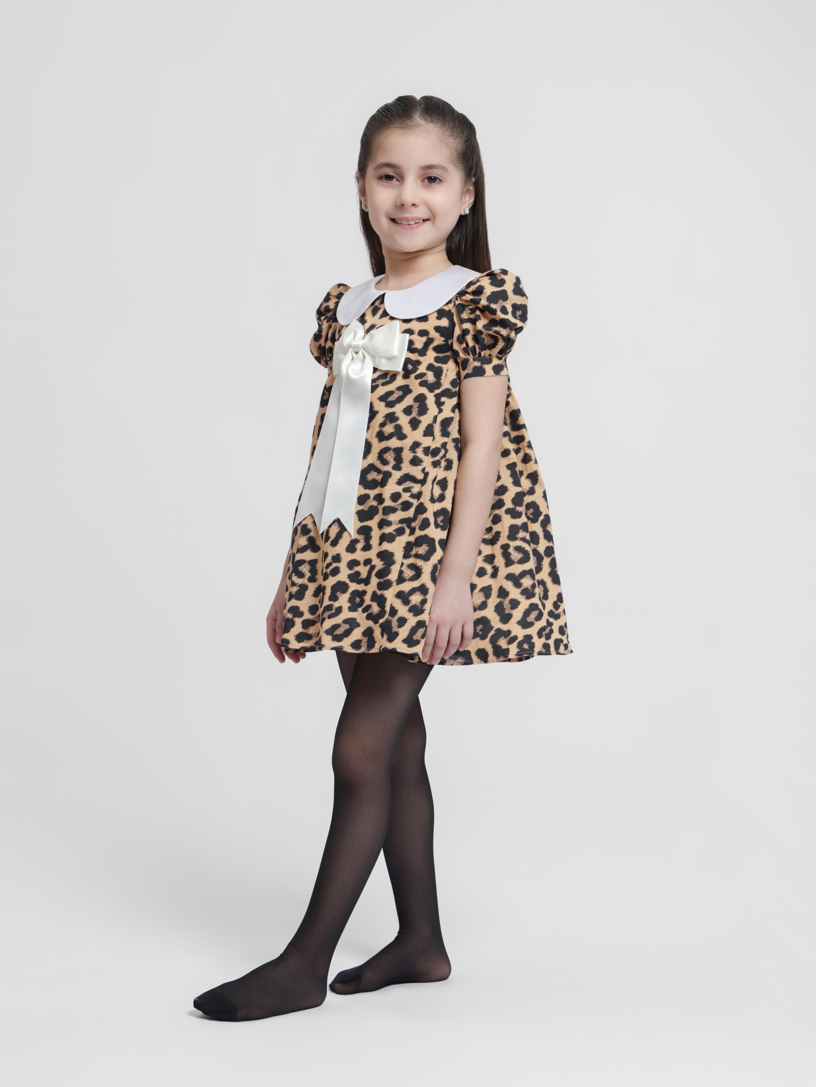 BROWN LEOPARD - HALF SLEEVES DRESS