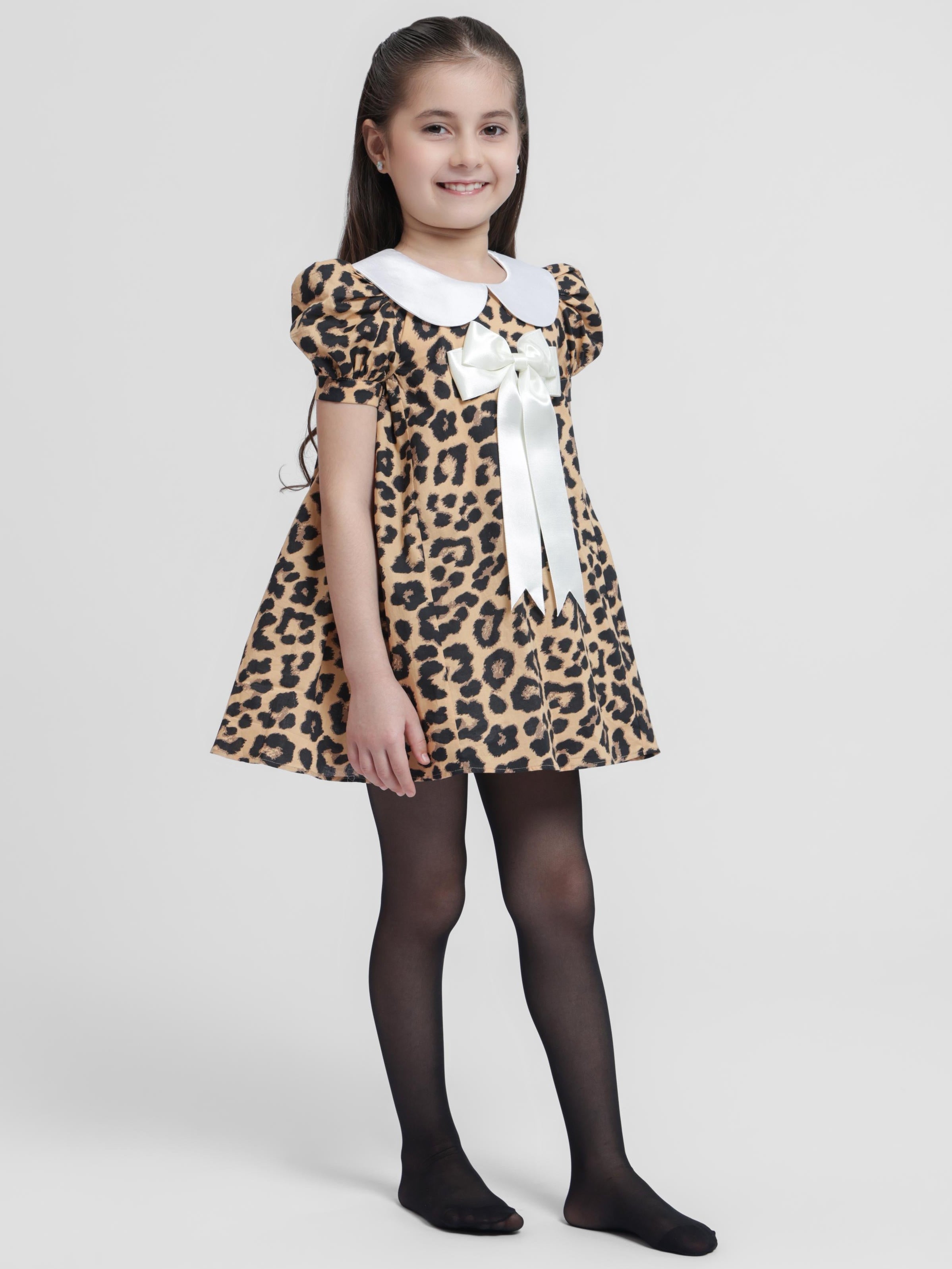 BROWN LEOPARD - HALF SLEEVES DRESS