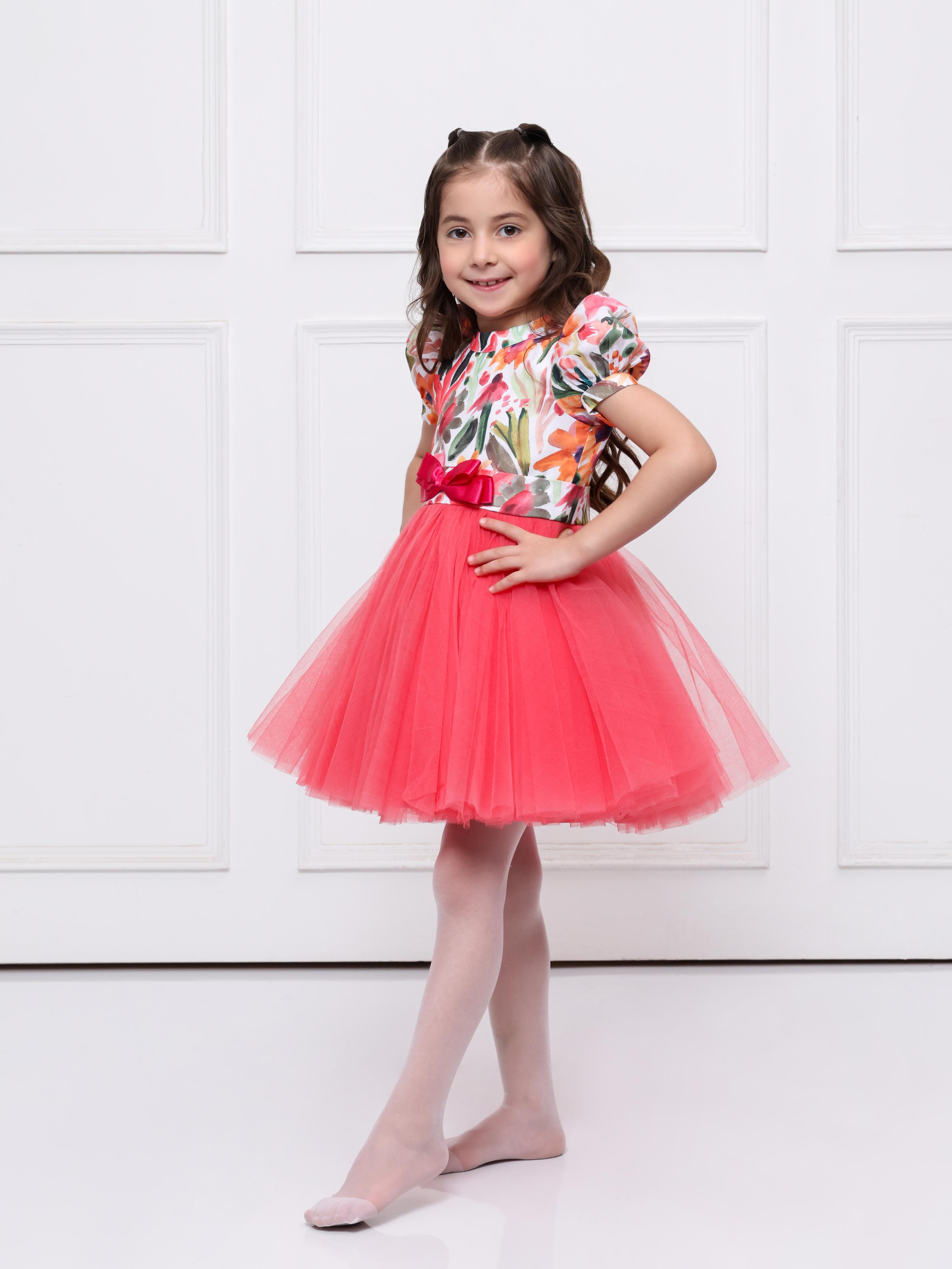 CORAL FLORAL NET DRESS