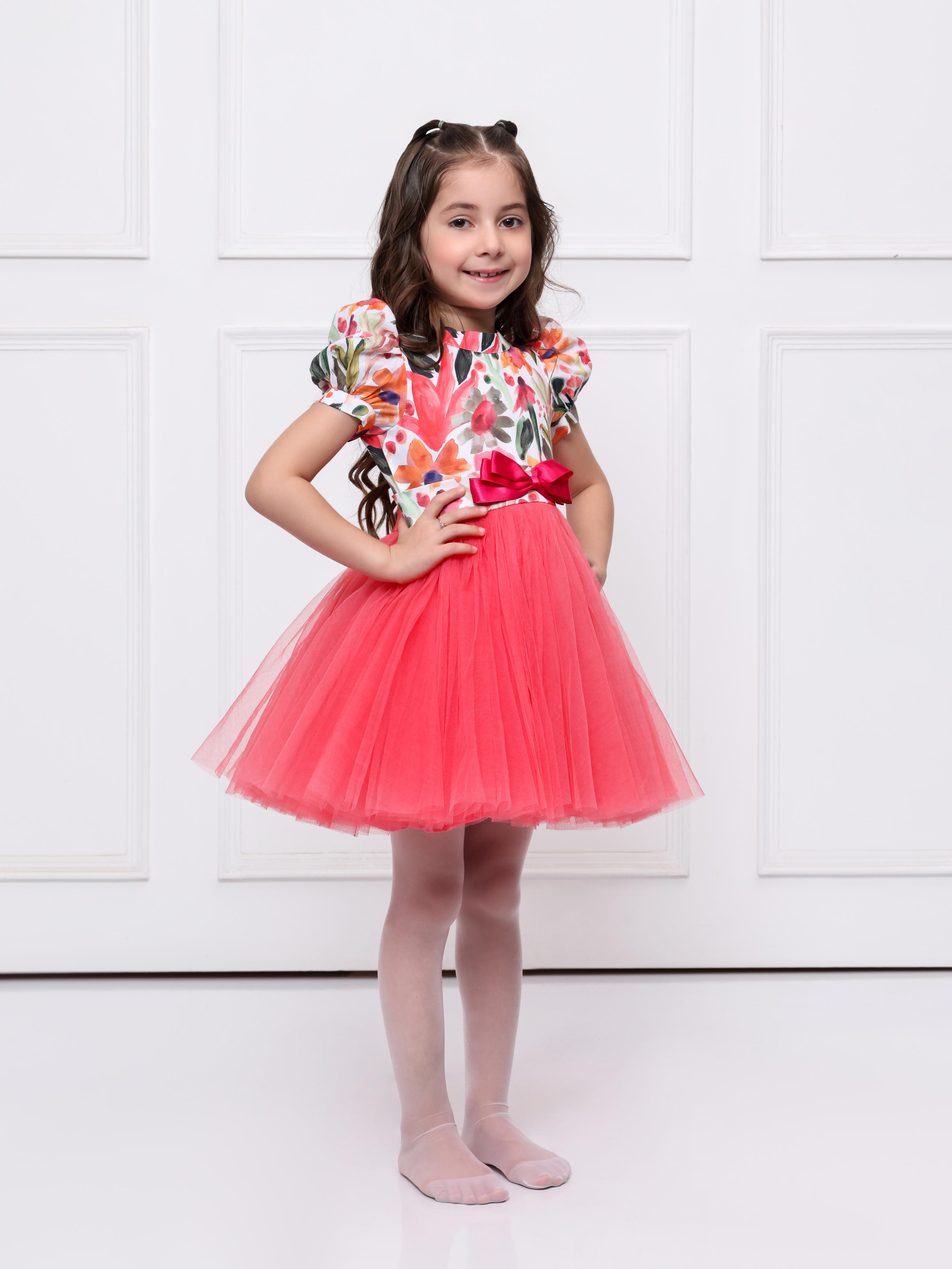 CORAL FLORAL NET DRESS