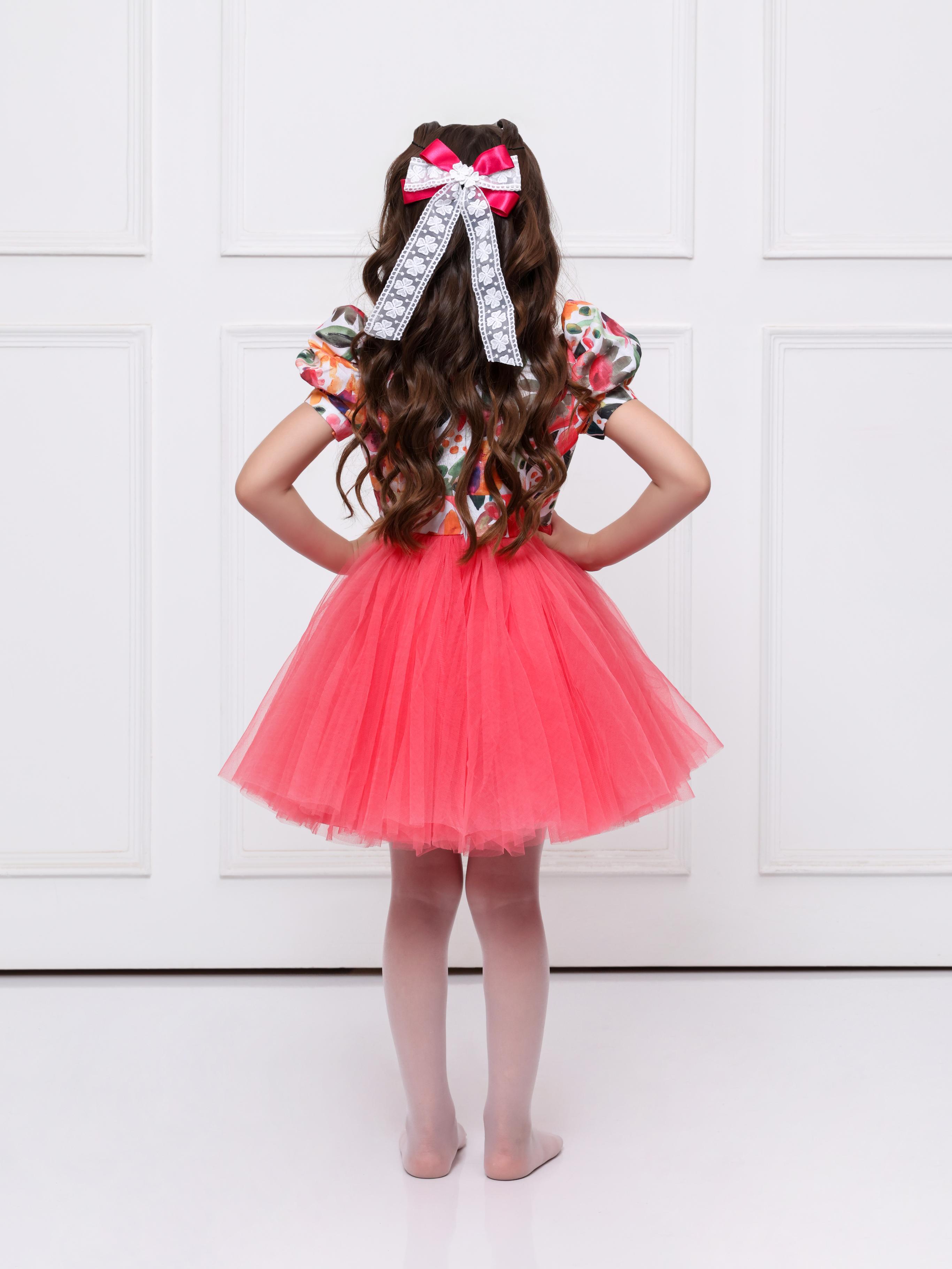 CORAL FLORAL NET DRESS