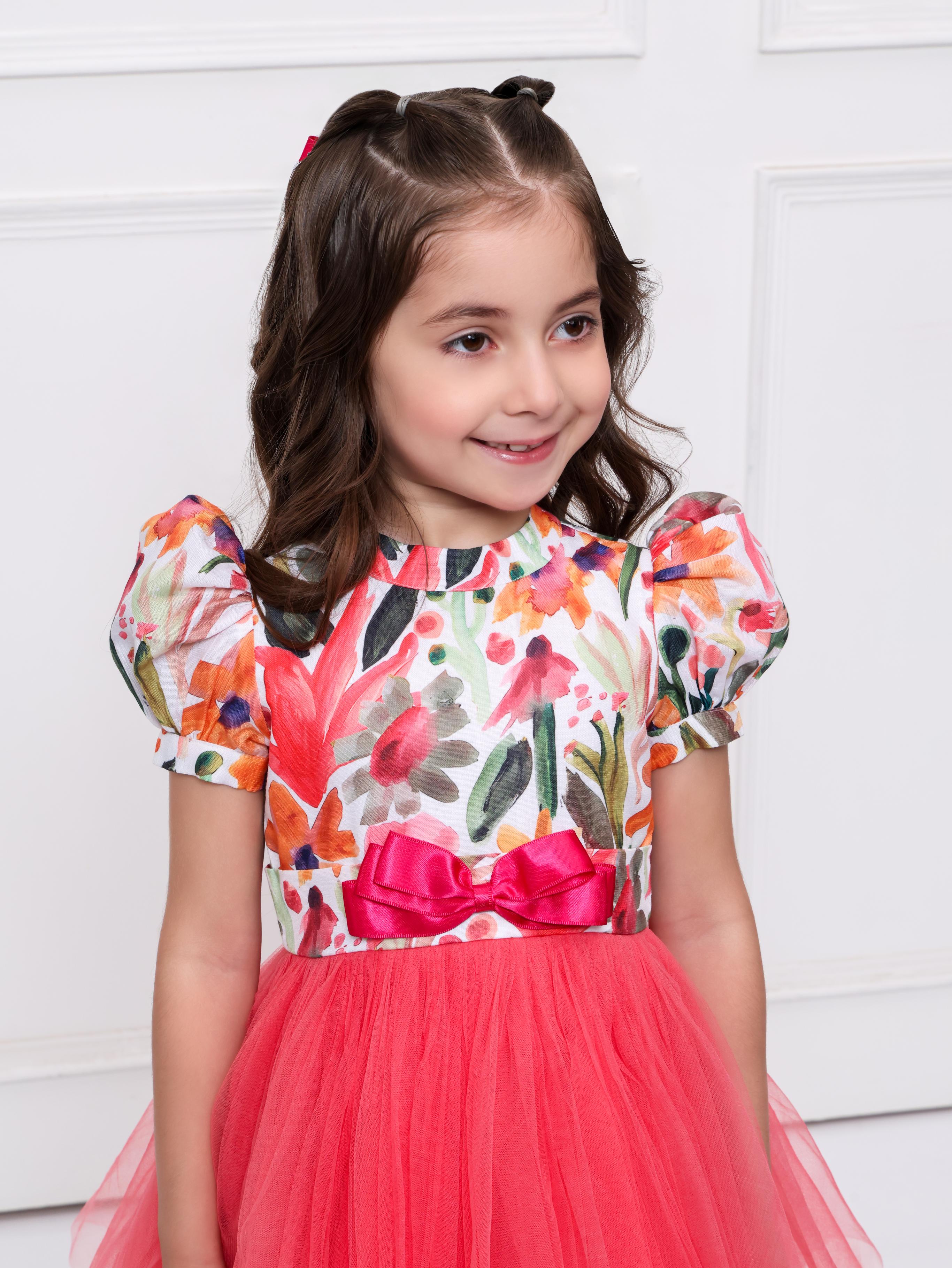 CORAL FLORAL NET DRESS