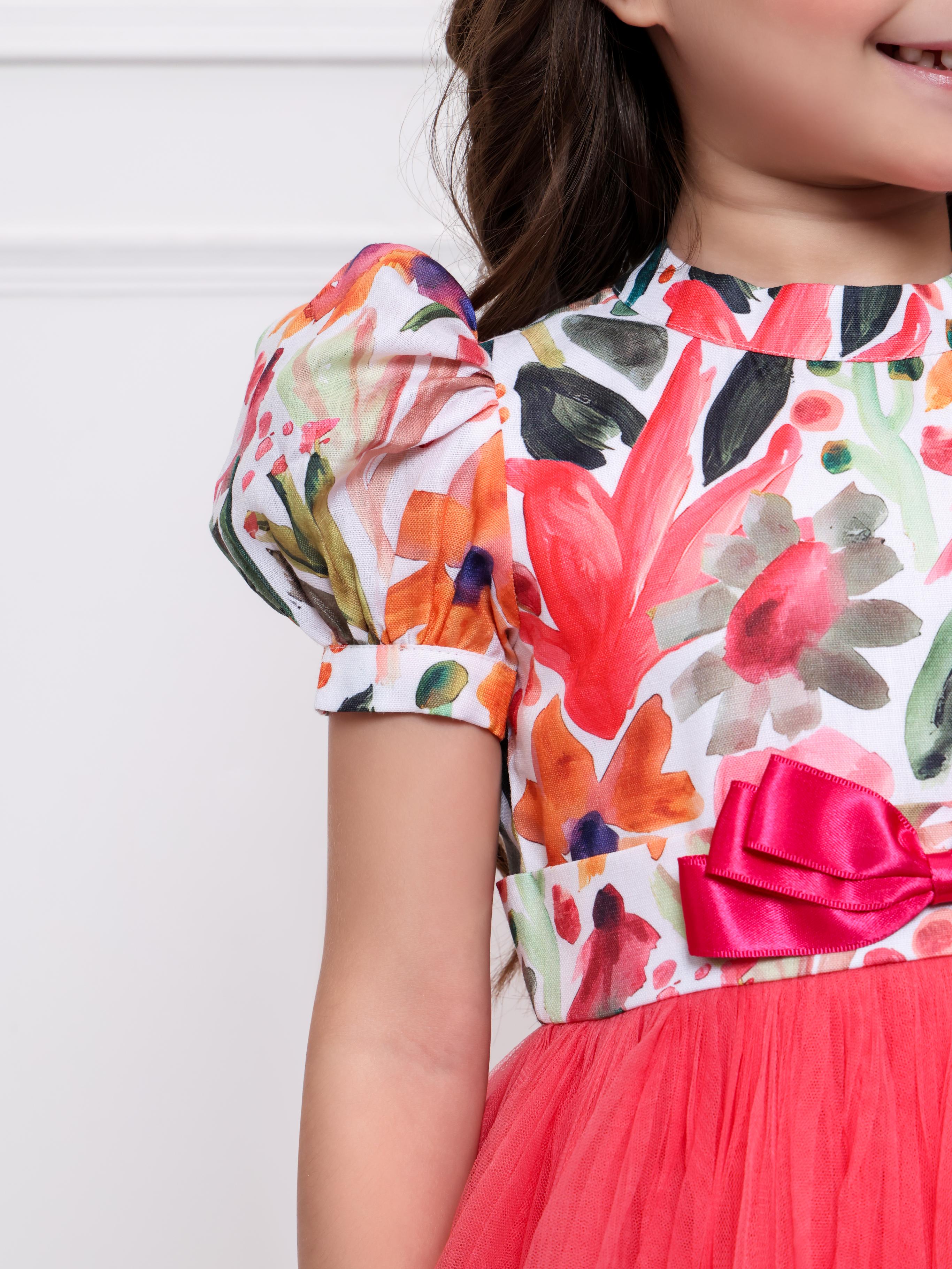 CORAL FLORAL NET DRESS