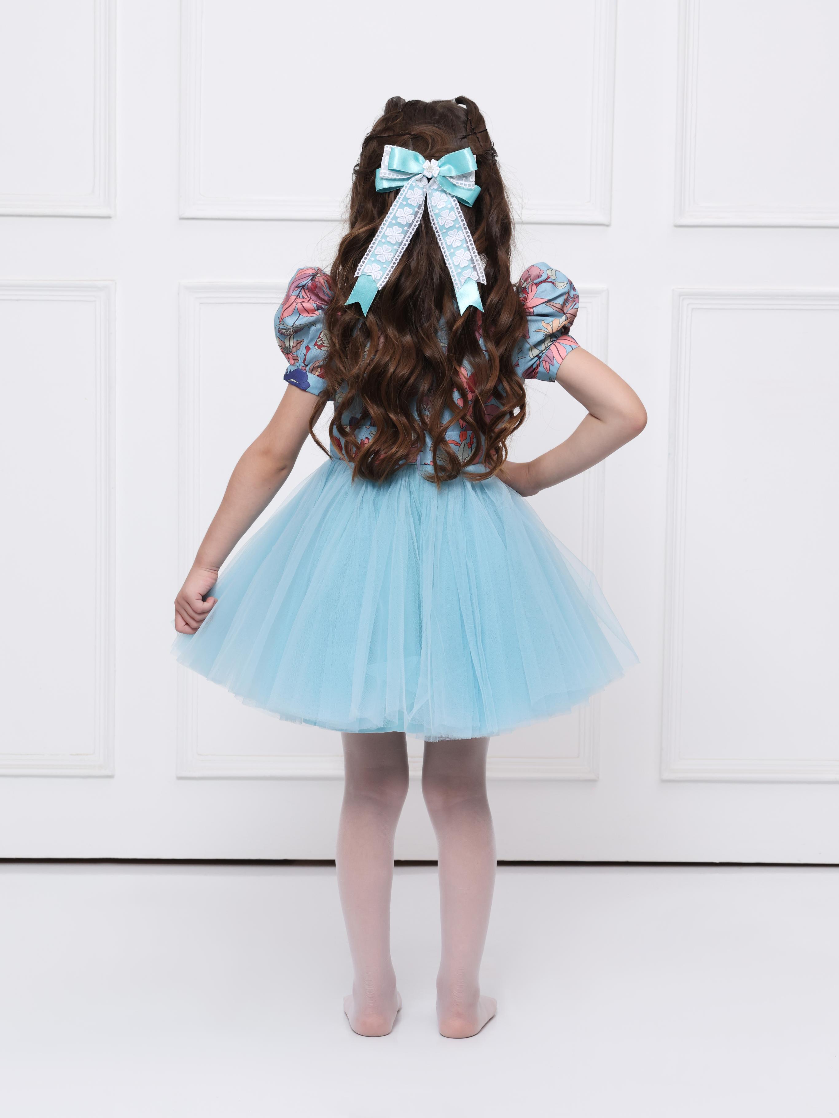 Blue floral net dress