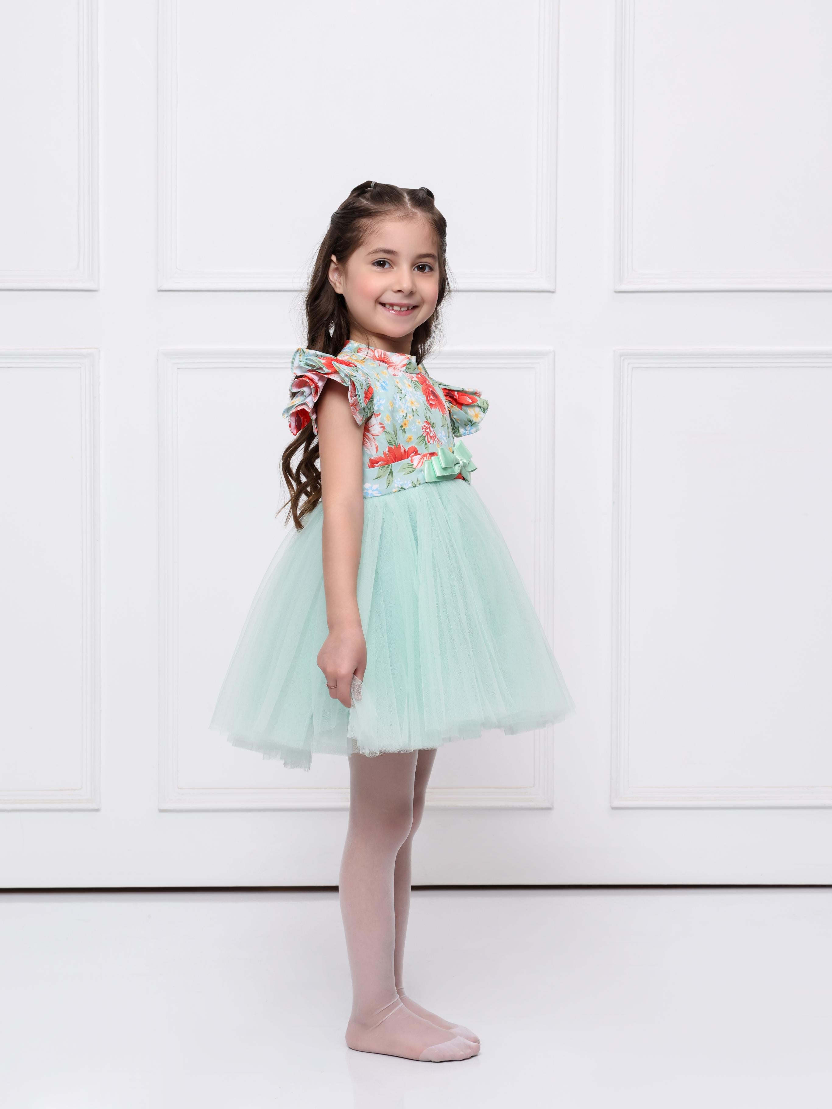 Green Floral Net Dress