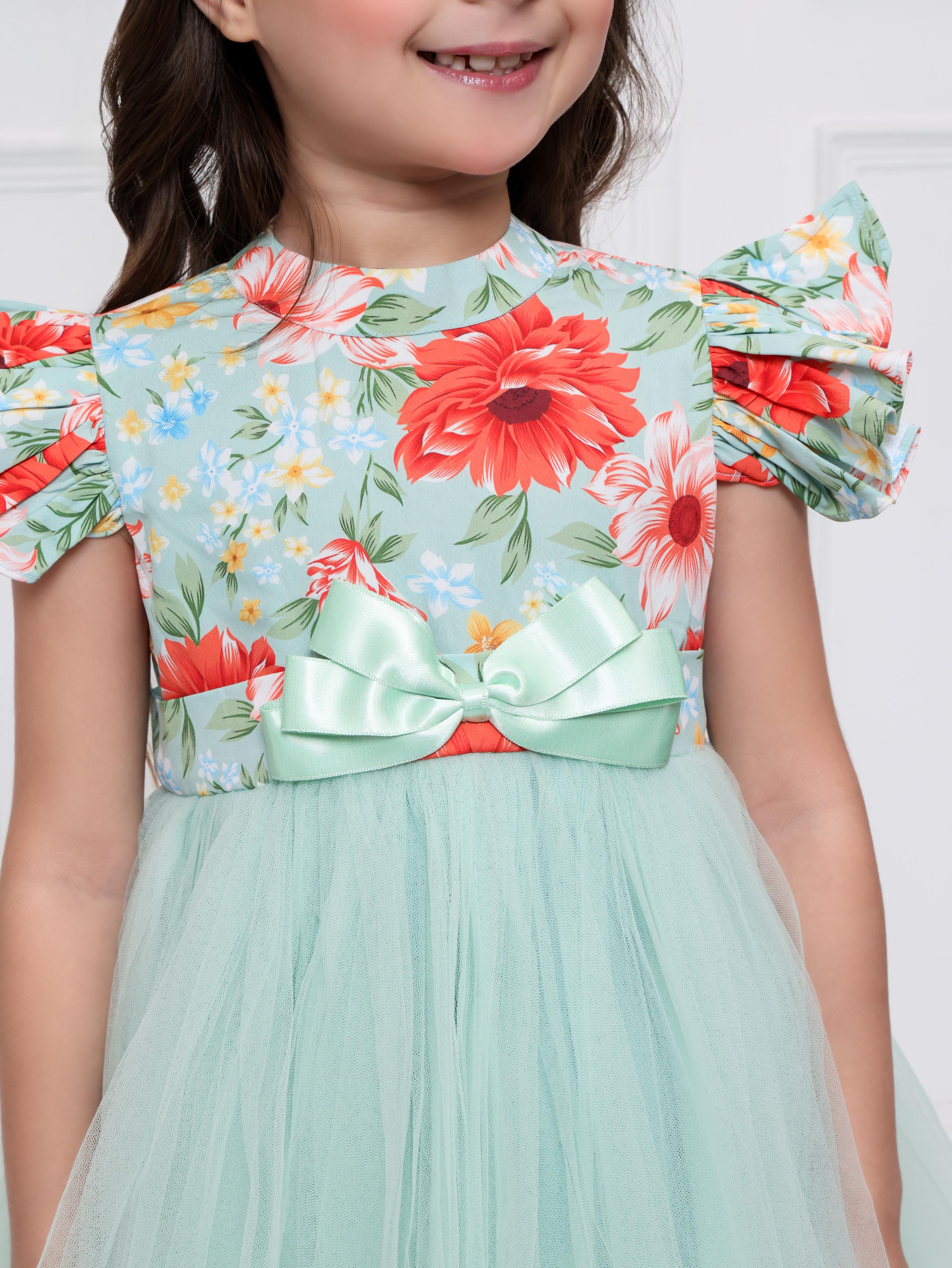 Green Floral Net Dress