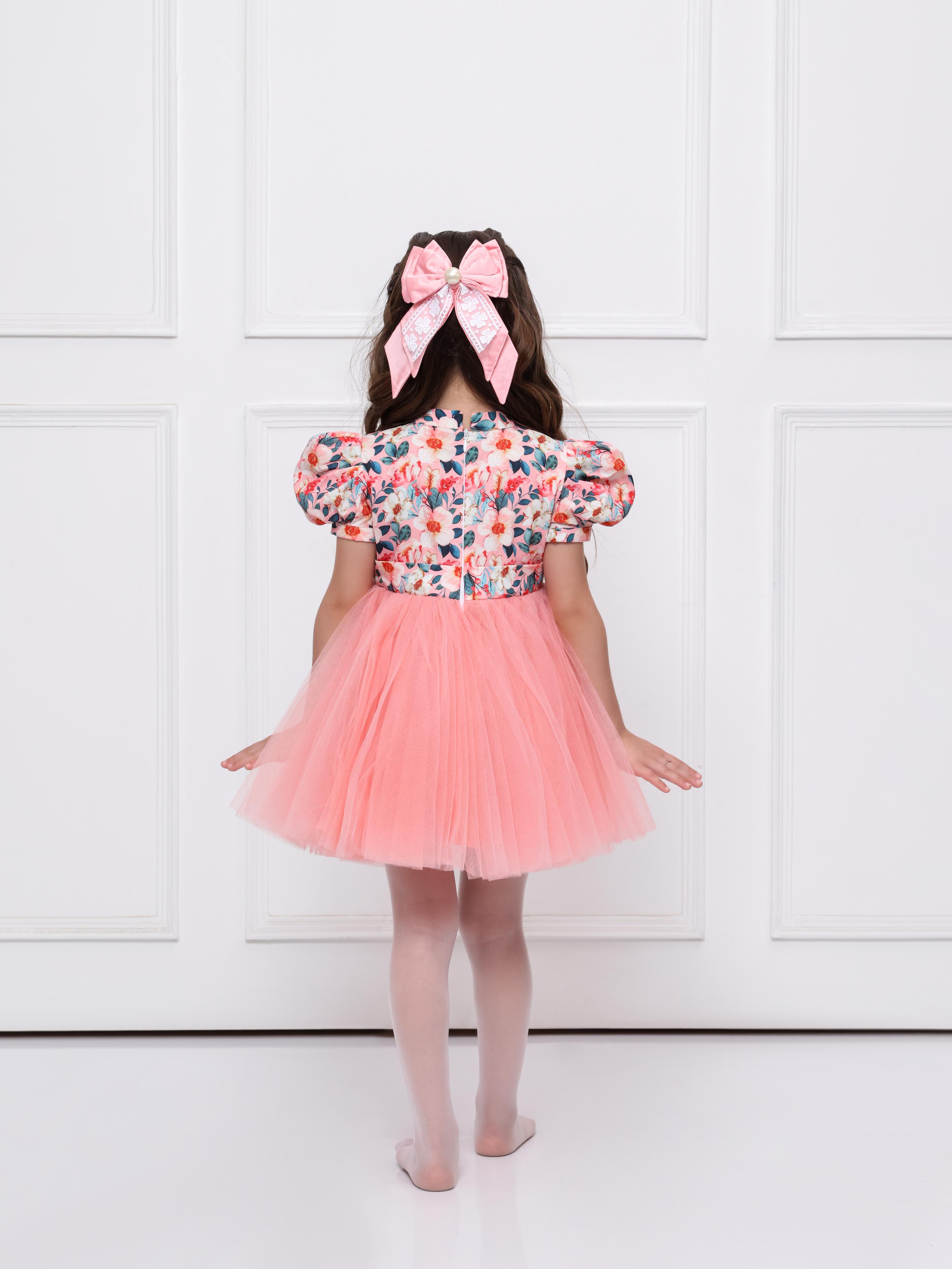 Peach Floral Net Dress