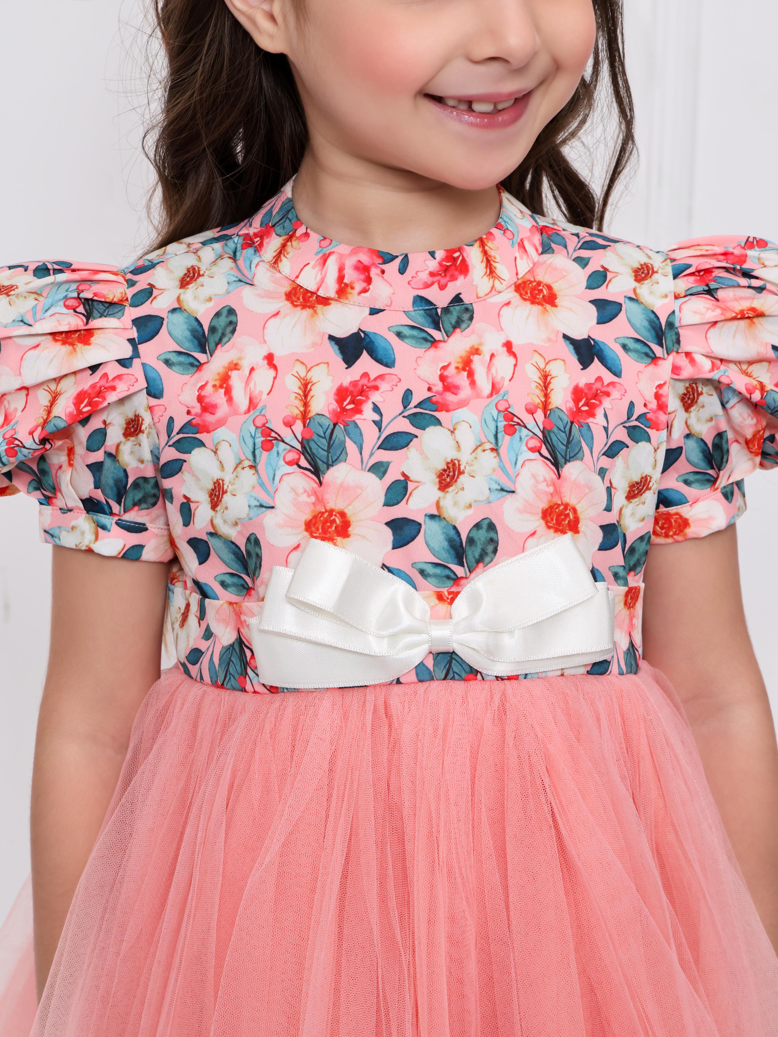 Peach Floral Net Dress