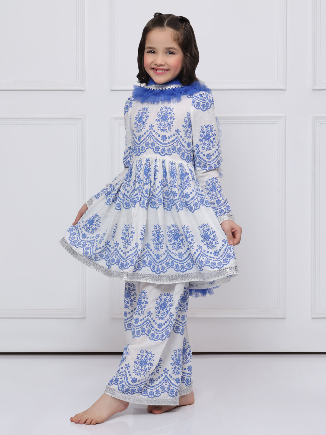 Blue & white Cotton Suit for Girls