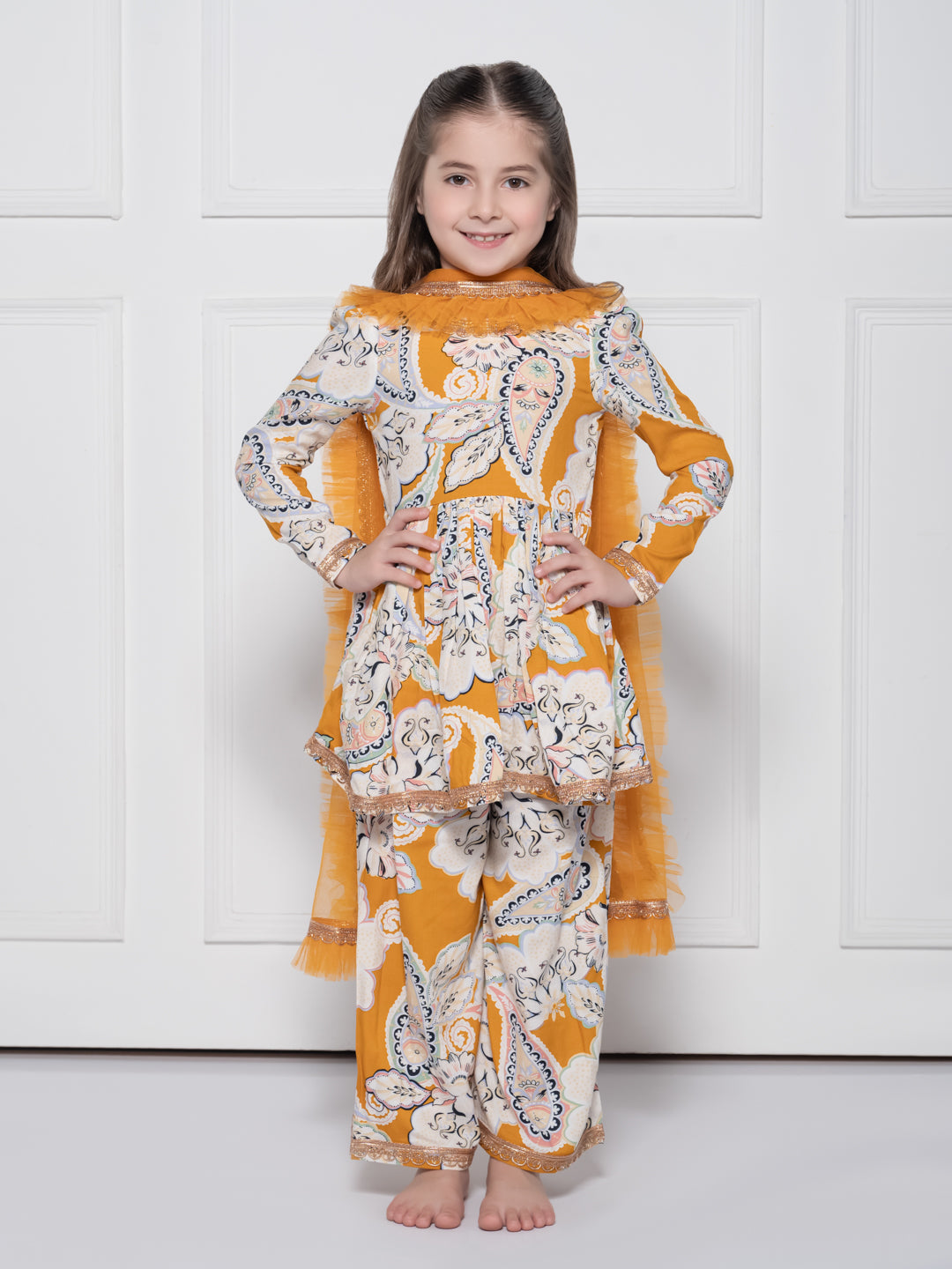 Yellow Paisley - A Yellow Rayon Suit for Girls