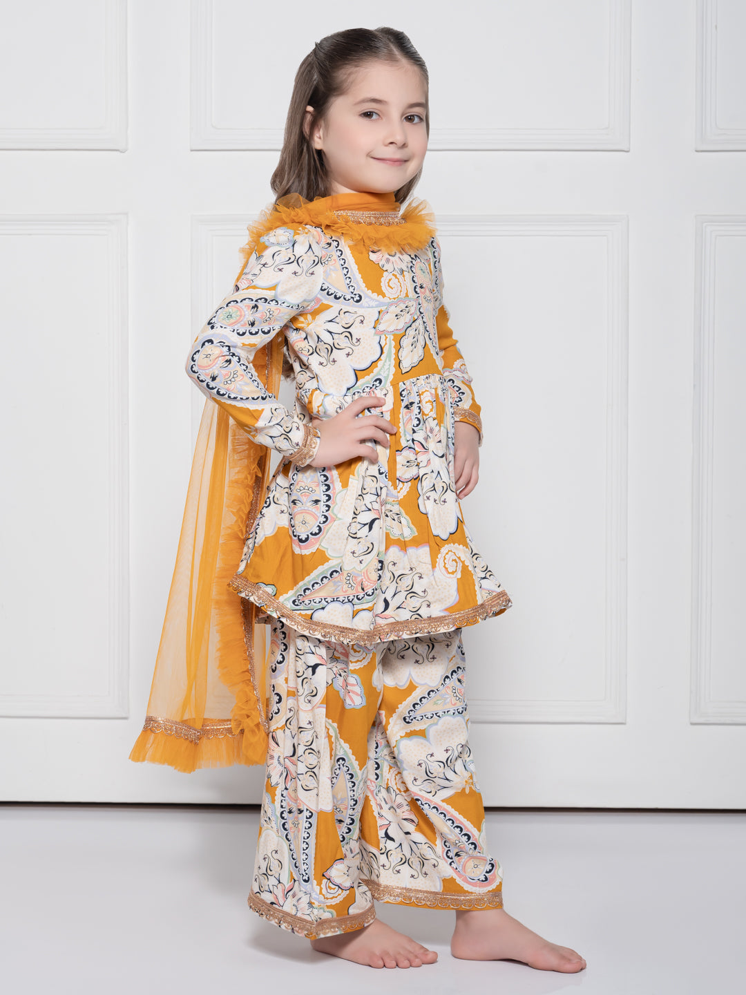 Yellow Paisley - A Yellow Rayon Suit for Girls