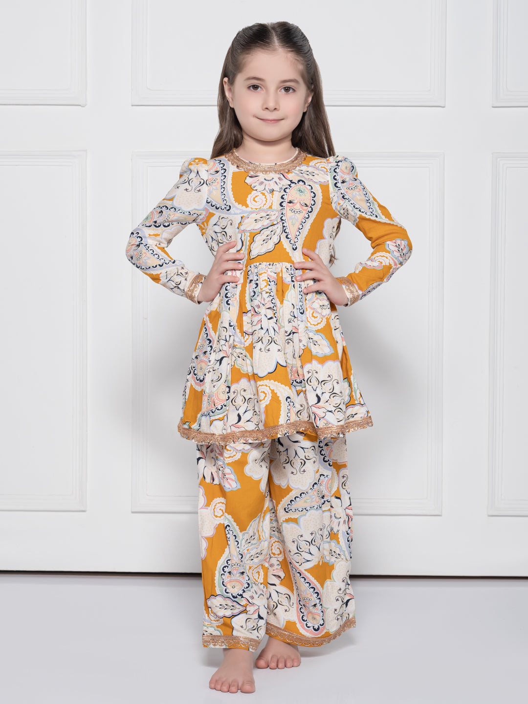 Yellow Paisley - A Yellow Rayon Suit for Girls