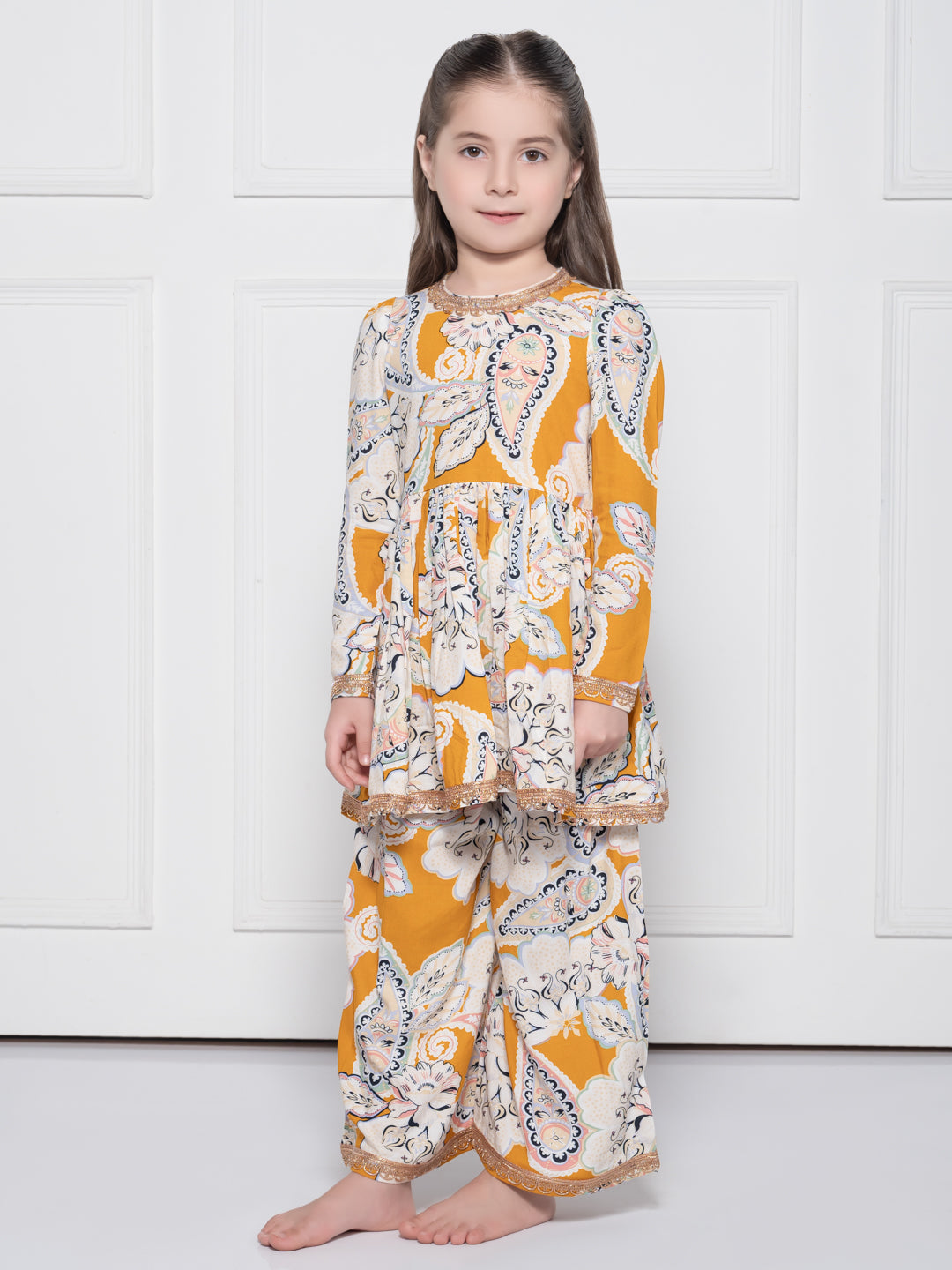 Yellow Paisley - A Yellow Rayon Suit for Girls