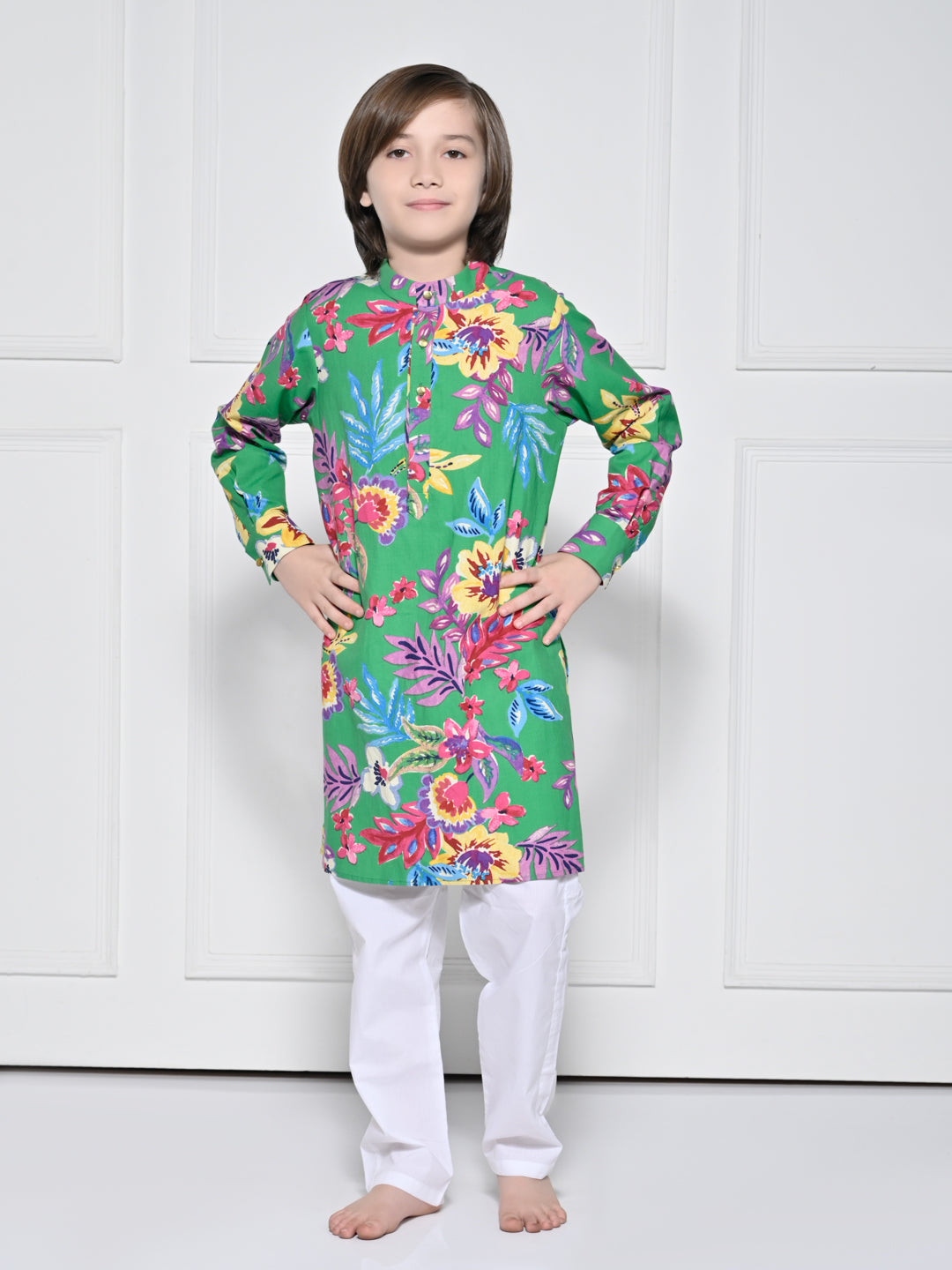 Green floral – A Green Floral kurta set for boys