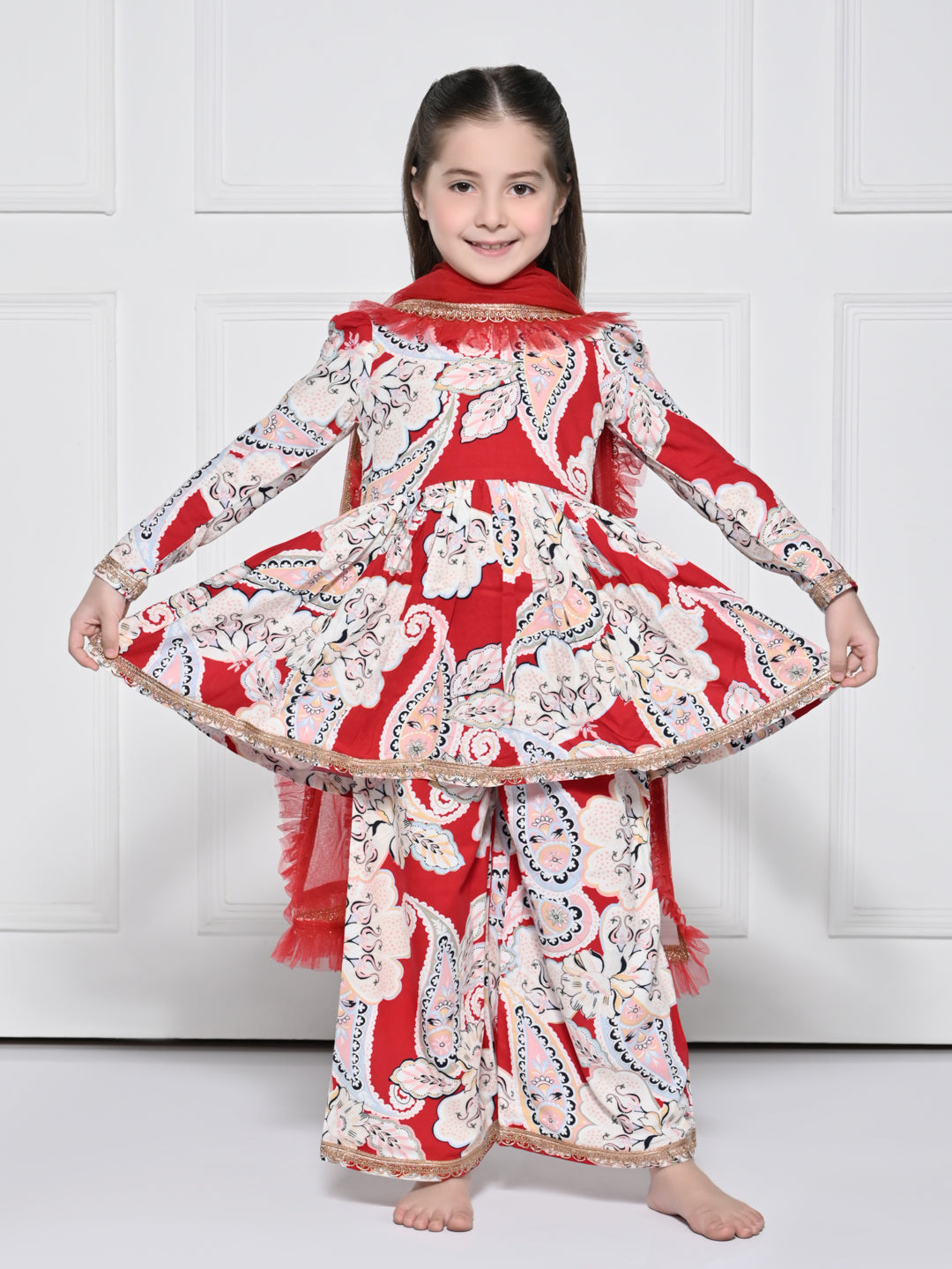 Red Paisley – A Red Rayon Suit for Girls