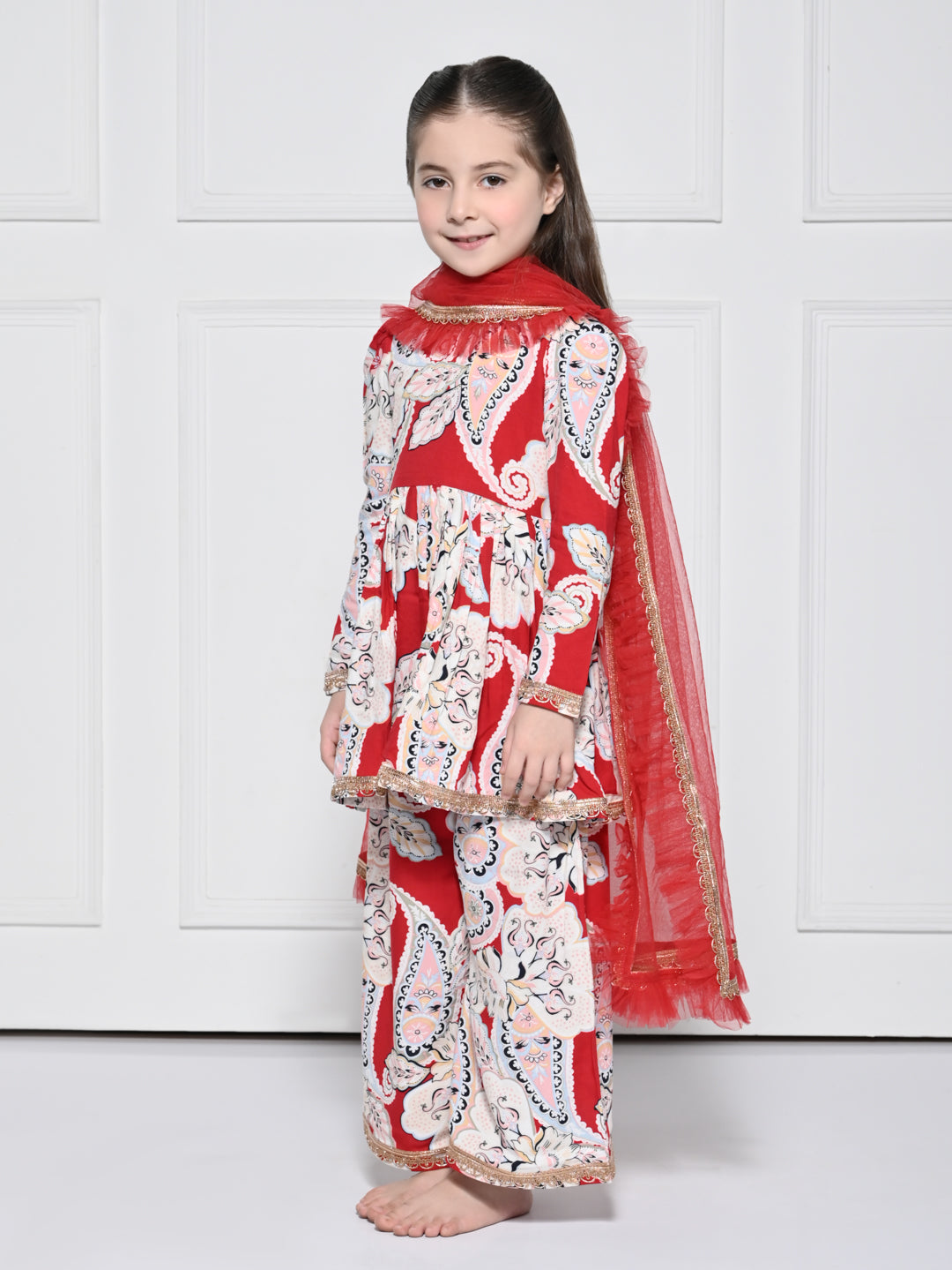 Red Paisley – A Red Rayon Suit for Girls