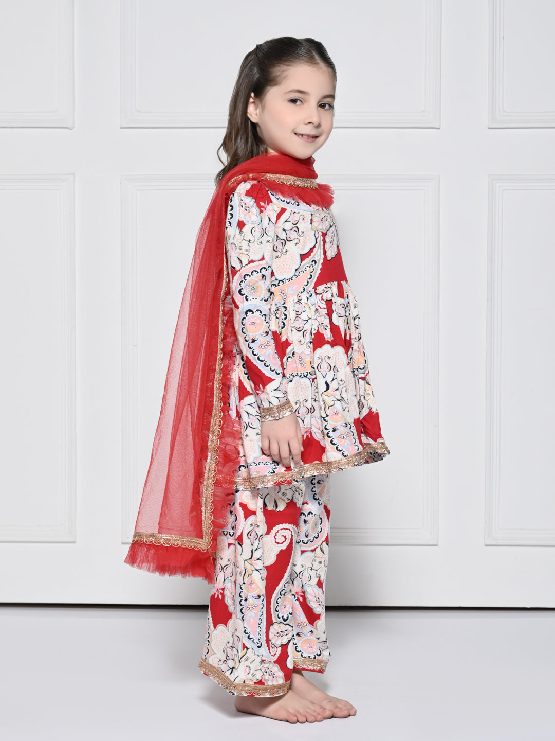 Red Paisley – A Red Rayon Suit for Girls