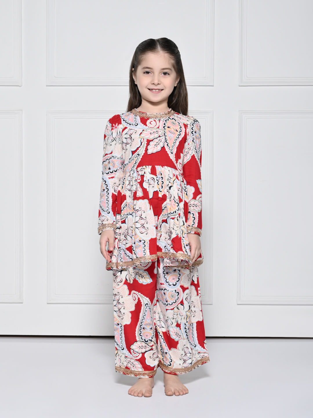 Red Paisley – A Red Rayon Suit for Girls