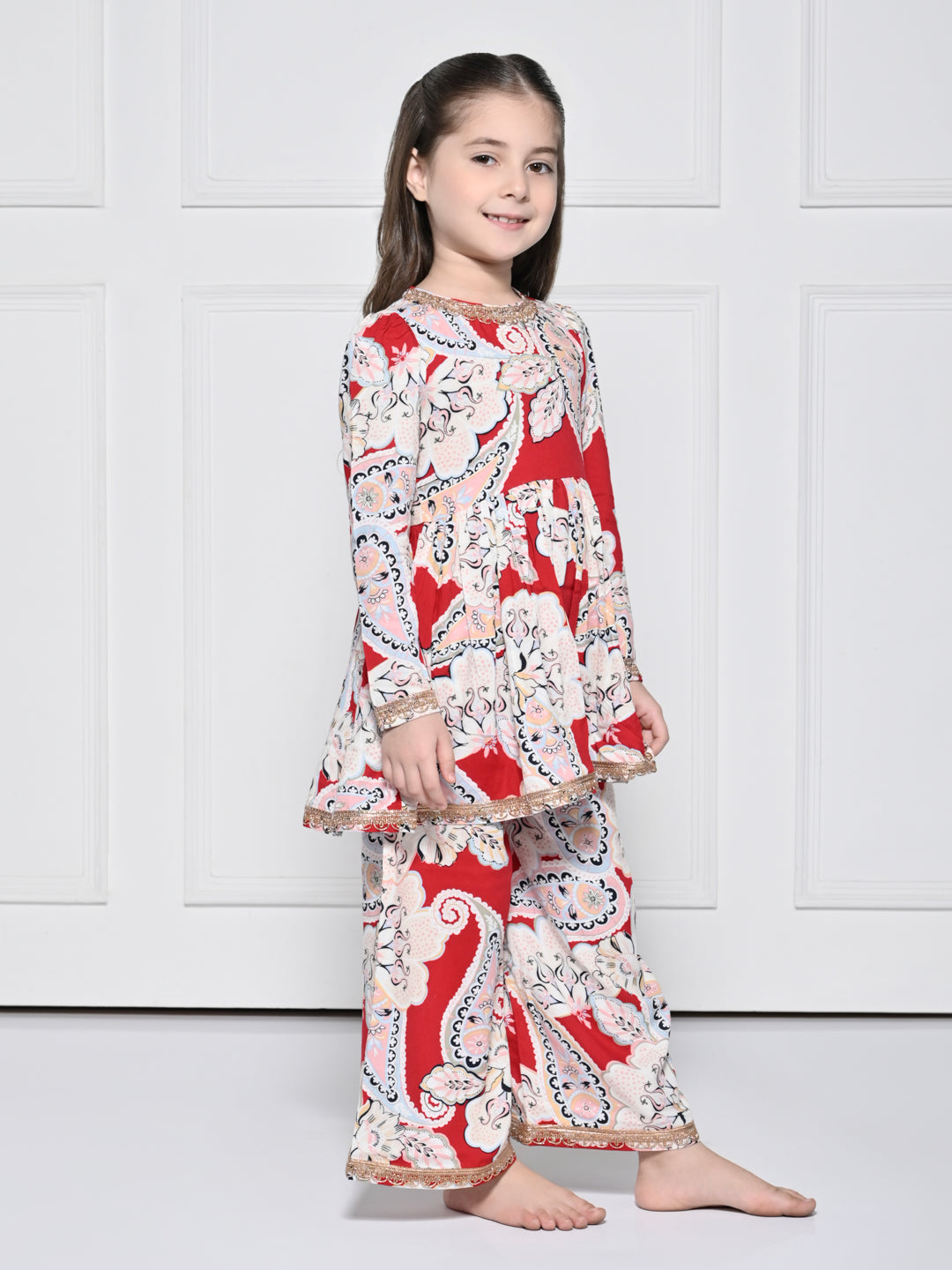 Red Paisley – A Red Rayon Suit for Girls