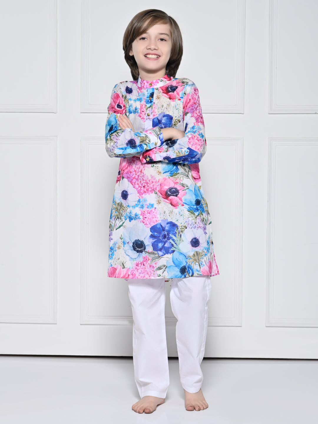 Blue and pink floral  Kurta Pajama Set