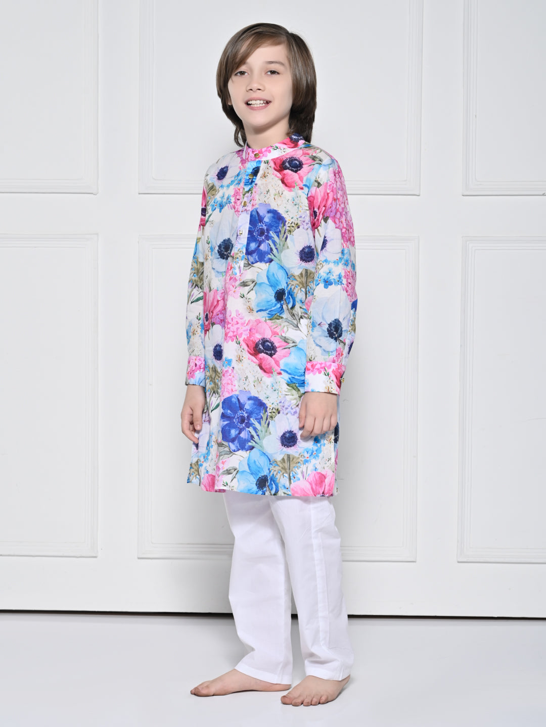 Blue and pink floral  Kurta Pajama Set