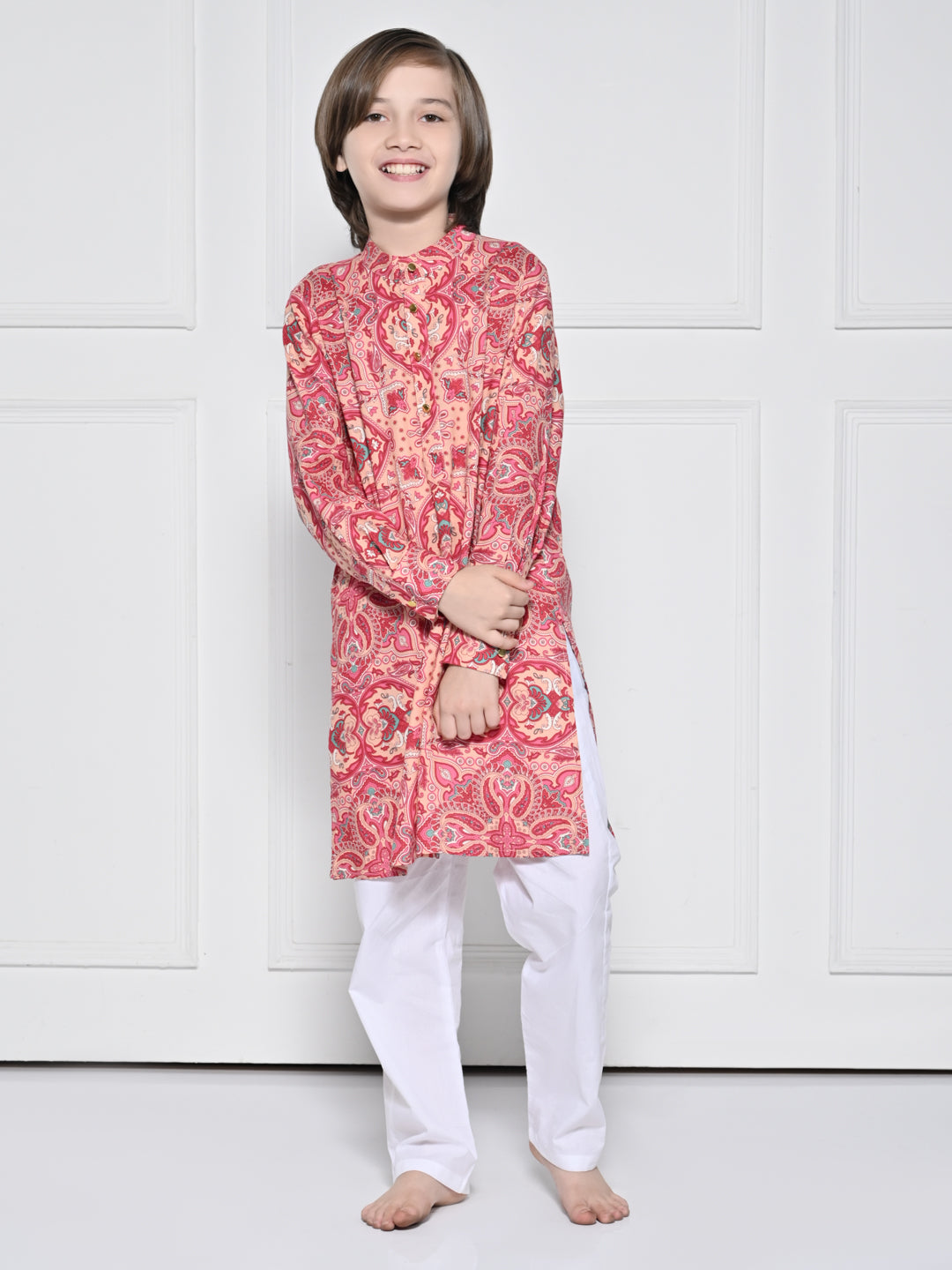 Peach and Pink Abstract Kurta set