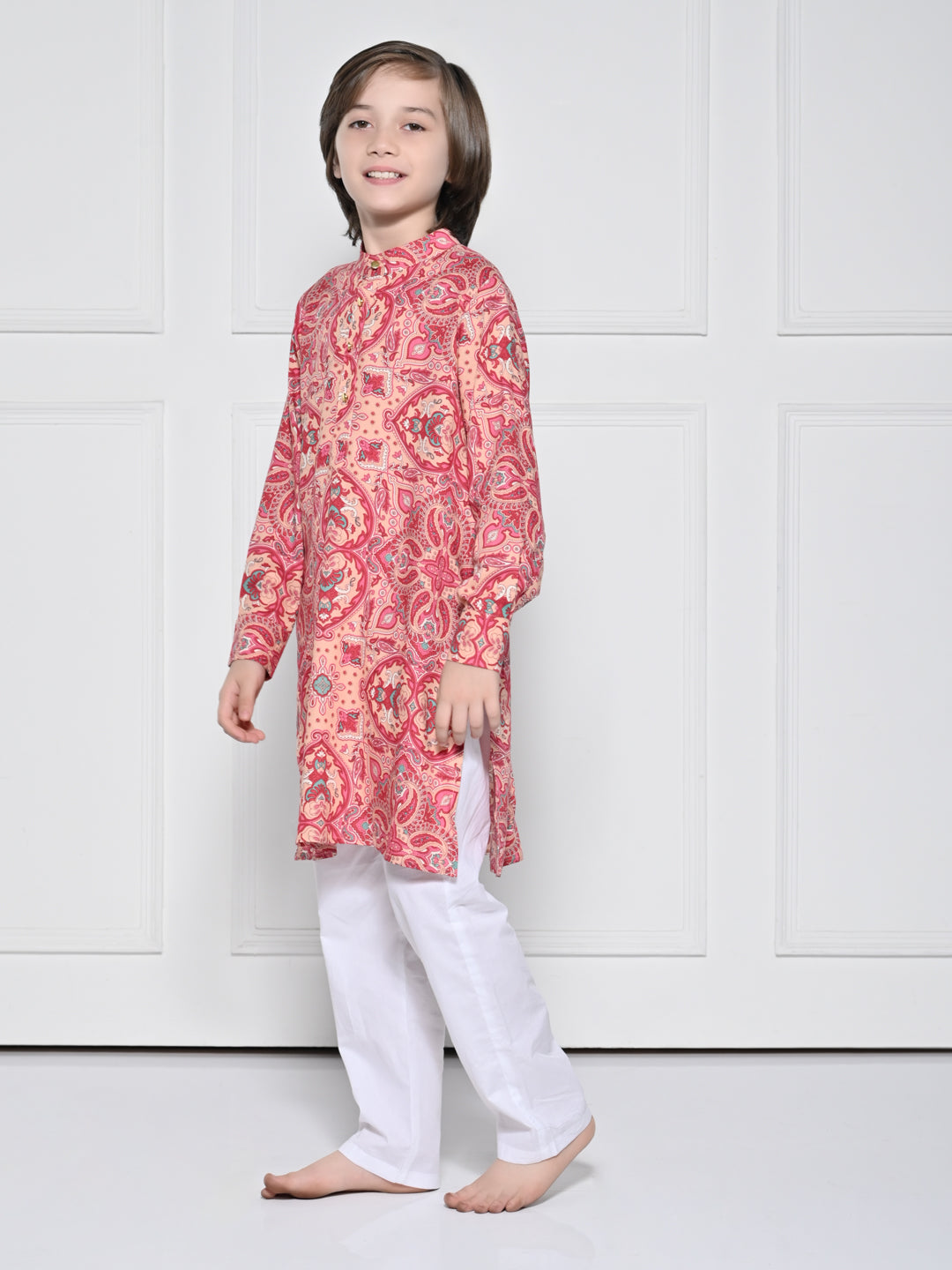 Peach and Pink Abstract Kurta set