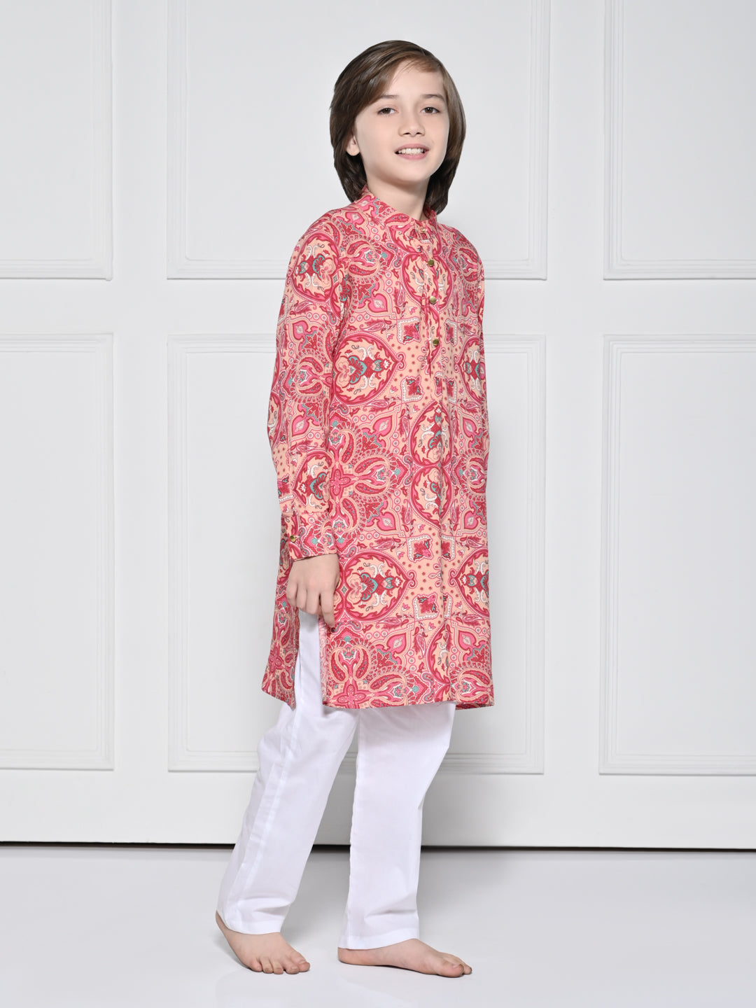 Peach and Pink Abstract Kurta set