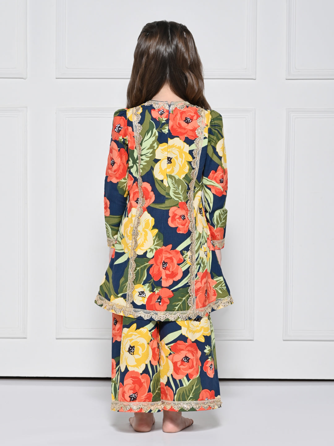 Navy Floral – A Navy Blue Cotton Suit with a Bold Floral Print for girls