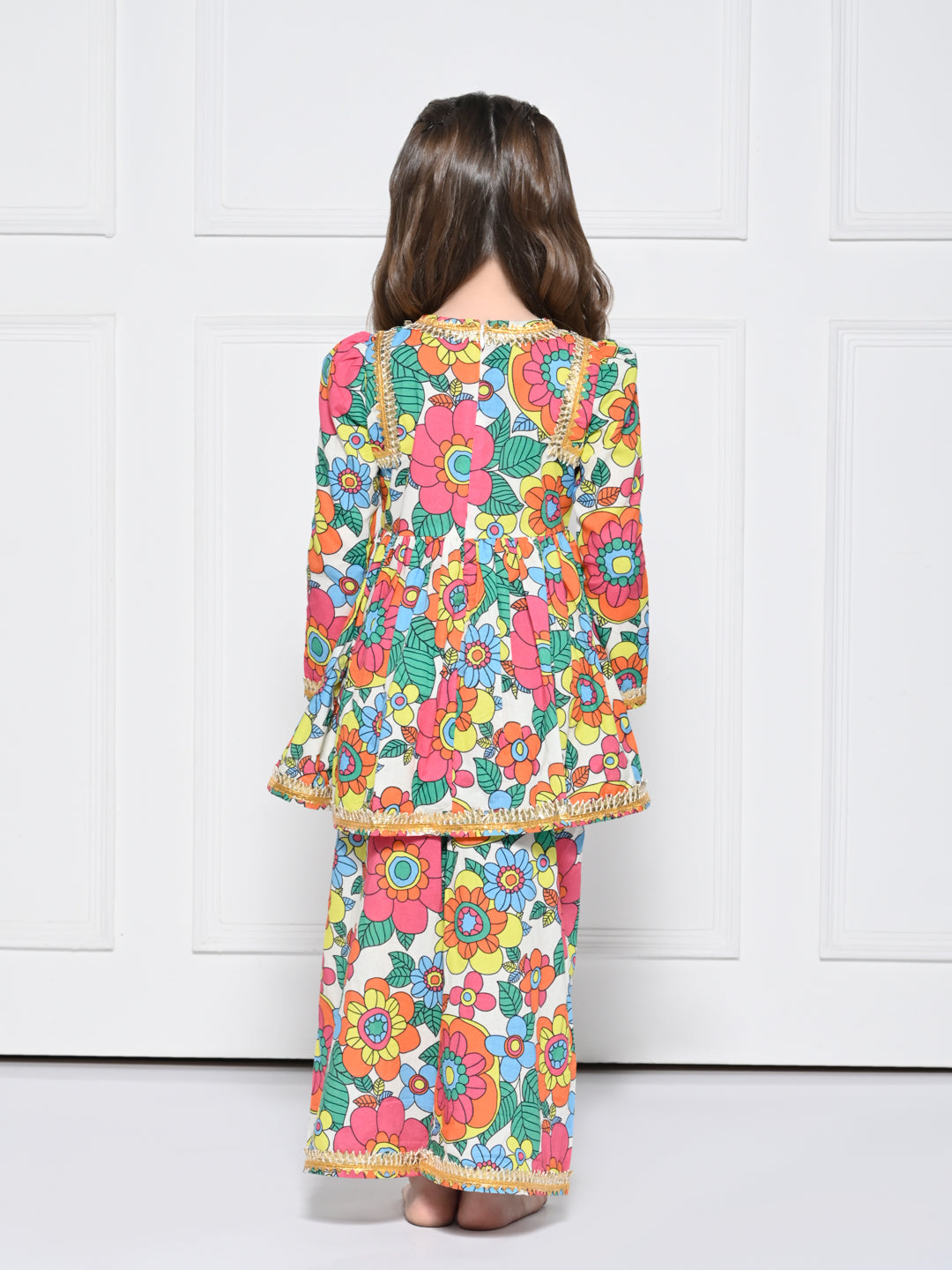 Orange Poppy – A Bright Orange Floral Print Cotton Suit for Girls