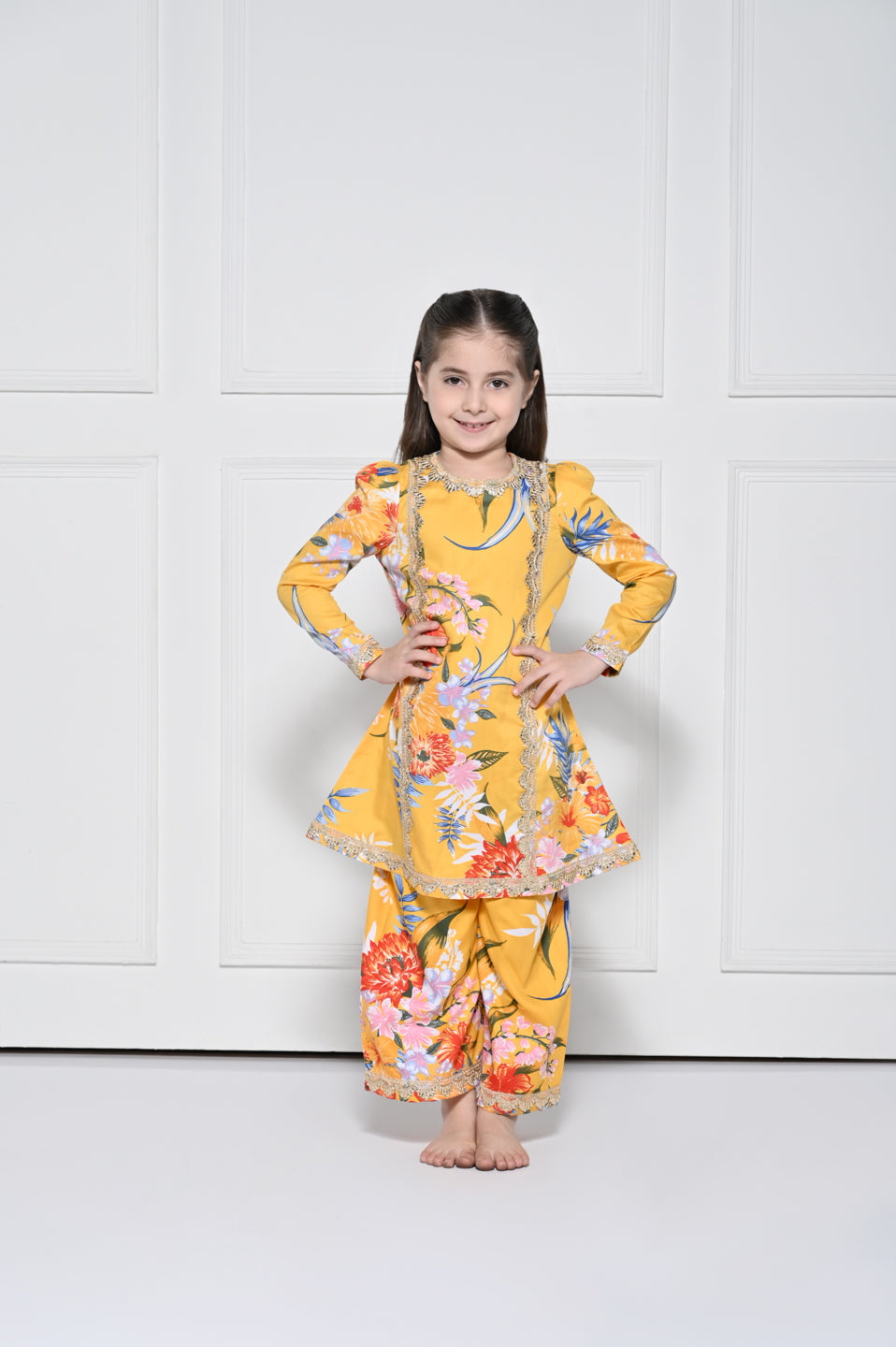Yellow  Floral – A Yellow Rayon Suit with a Floral Print for girls
