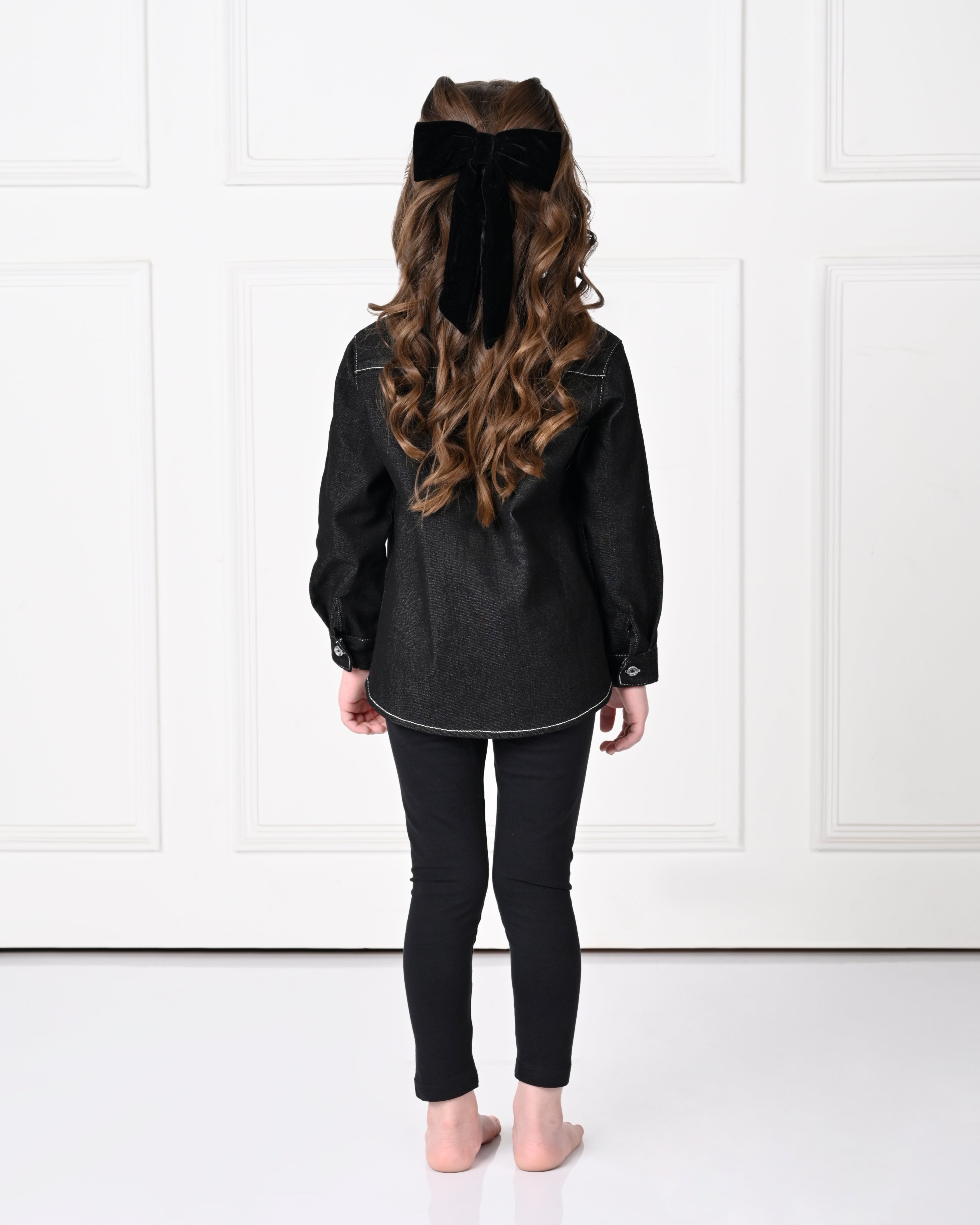 Black Full Sleeve with Bow Denim Jacket