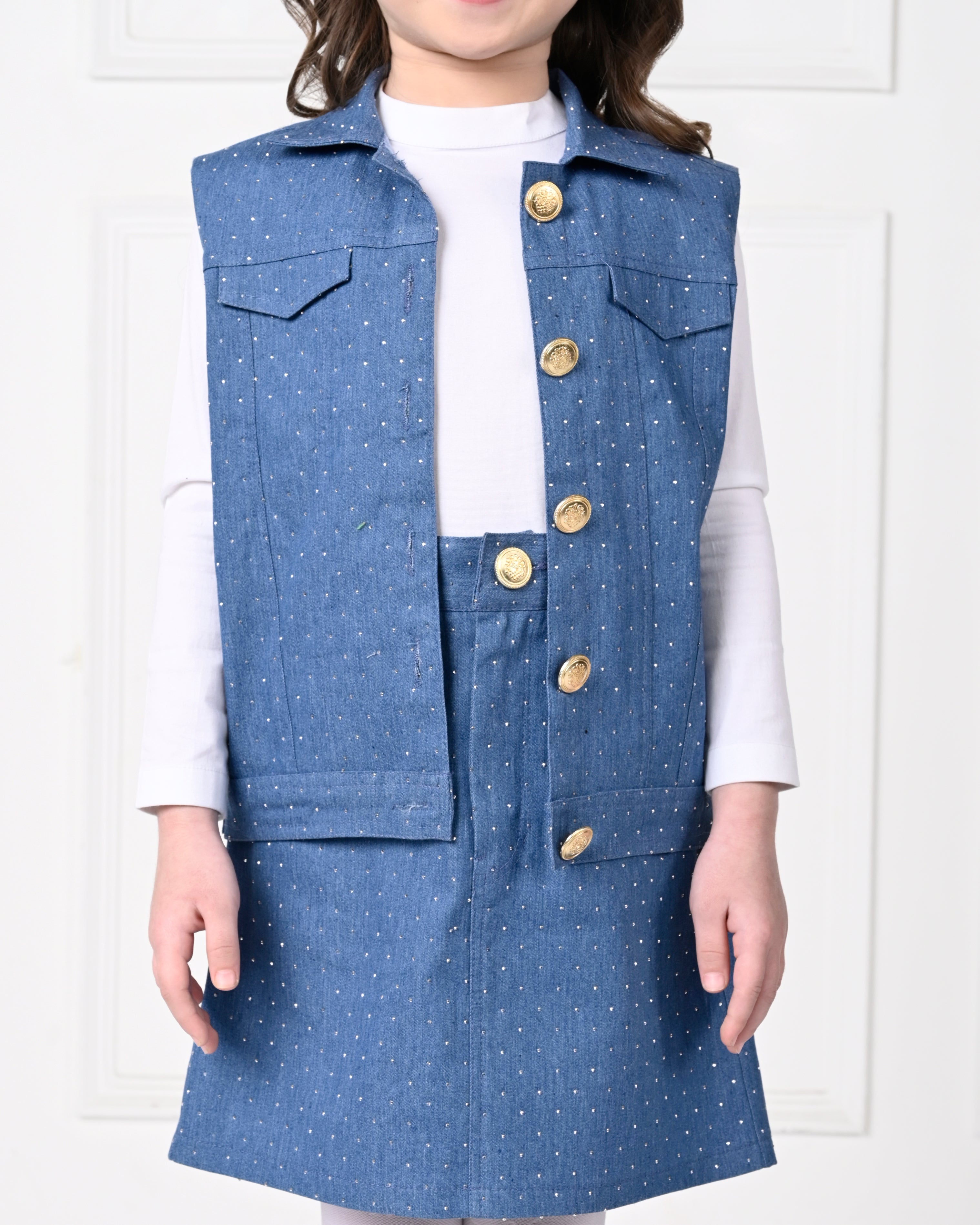 Navy Blue Sleeveless Denim Jacket