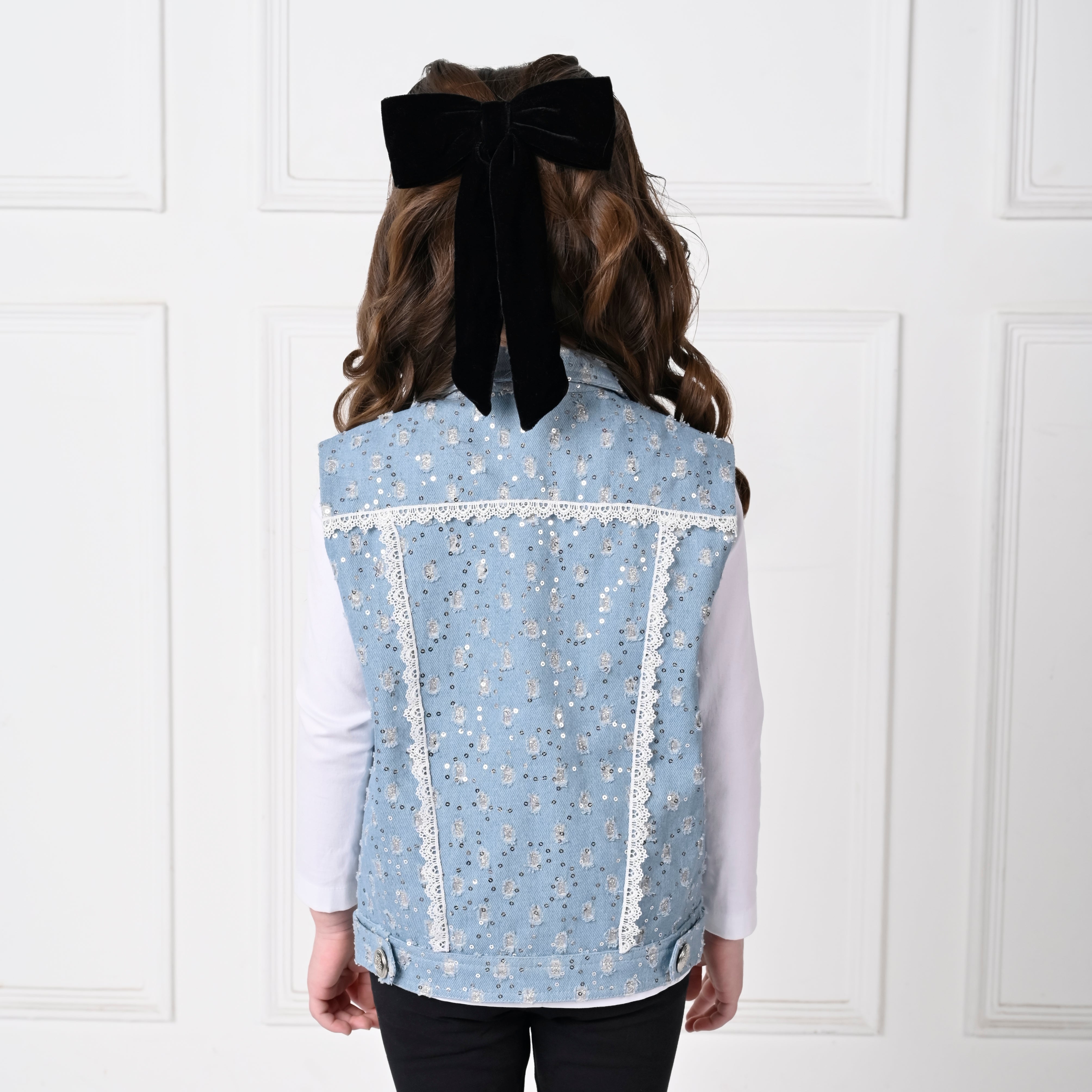 Light Blue  Over Size  Sleeveless Lace Denim Jacket