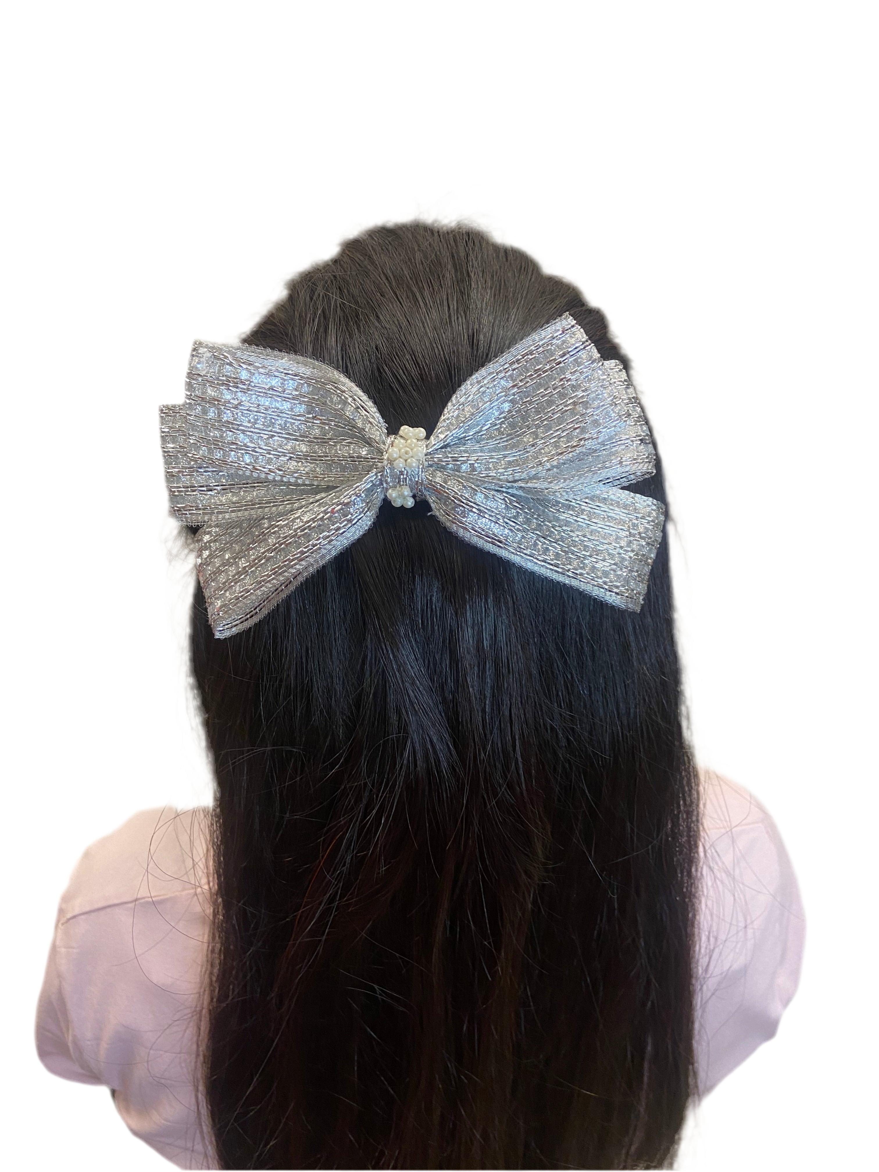 Silver hair bow clip