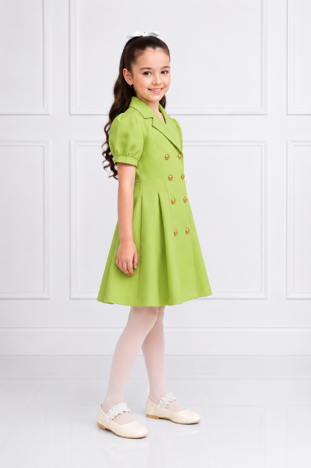 LIGHT GREEN BUTTON  DENIM DRESS