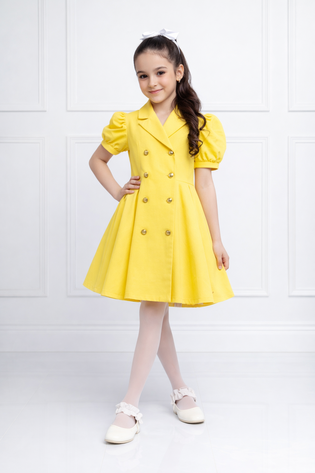 YELLOW BUTTON DENIM DRESS