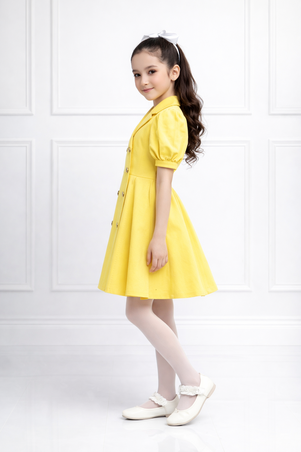 YELLOW BUTTON DENIM DRESS