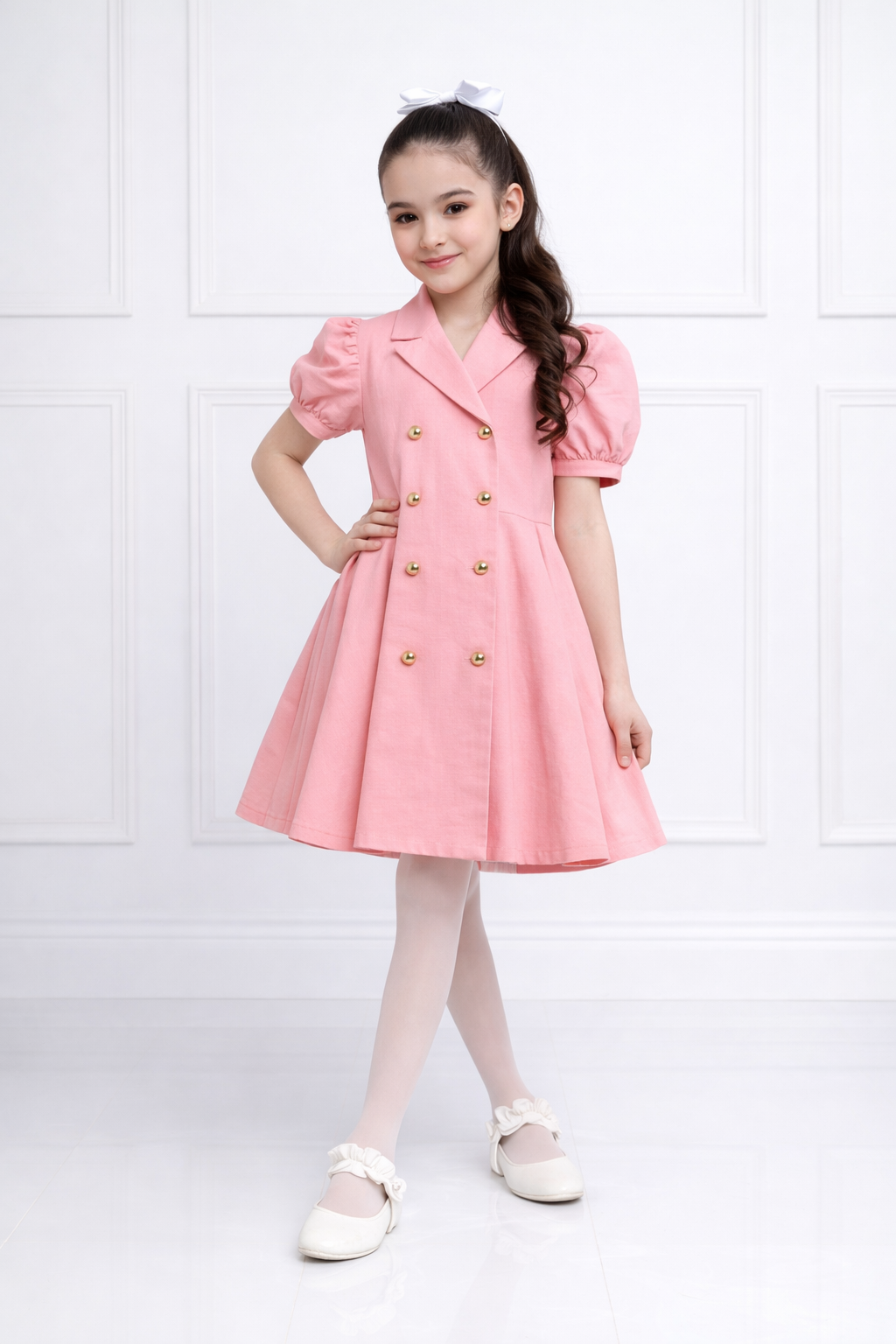 PINK BUTTON DENIM DRESS