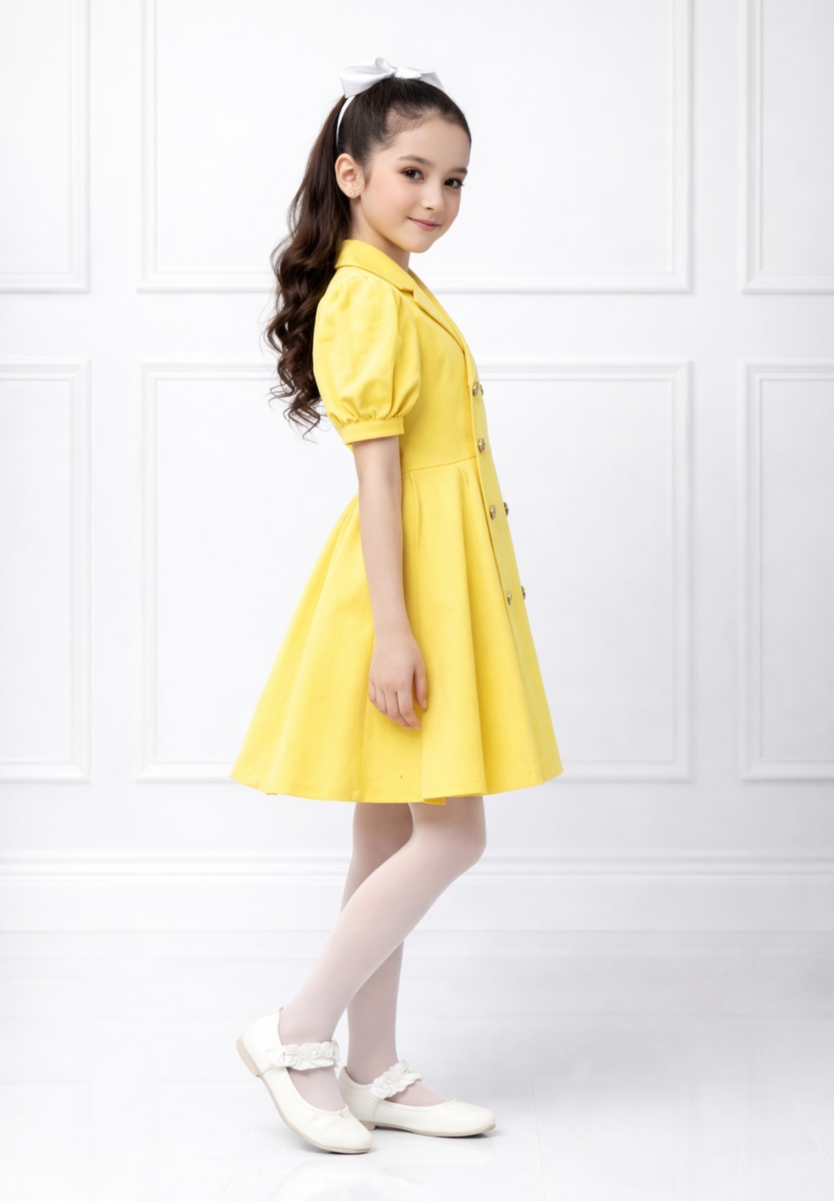 YELLOW BUTTON DENIM DRESS