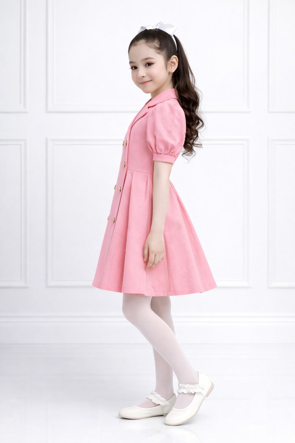 PINK BUTTON DENIM DRESS