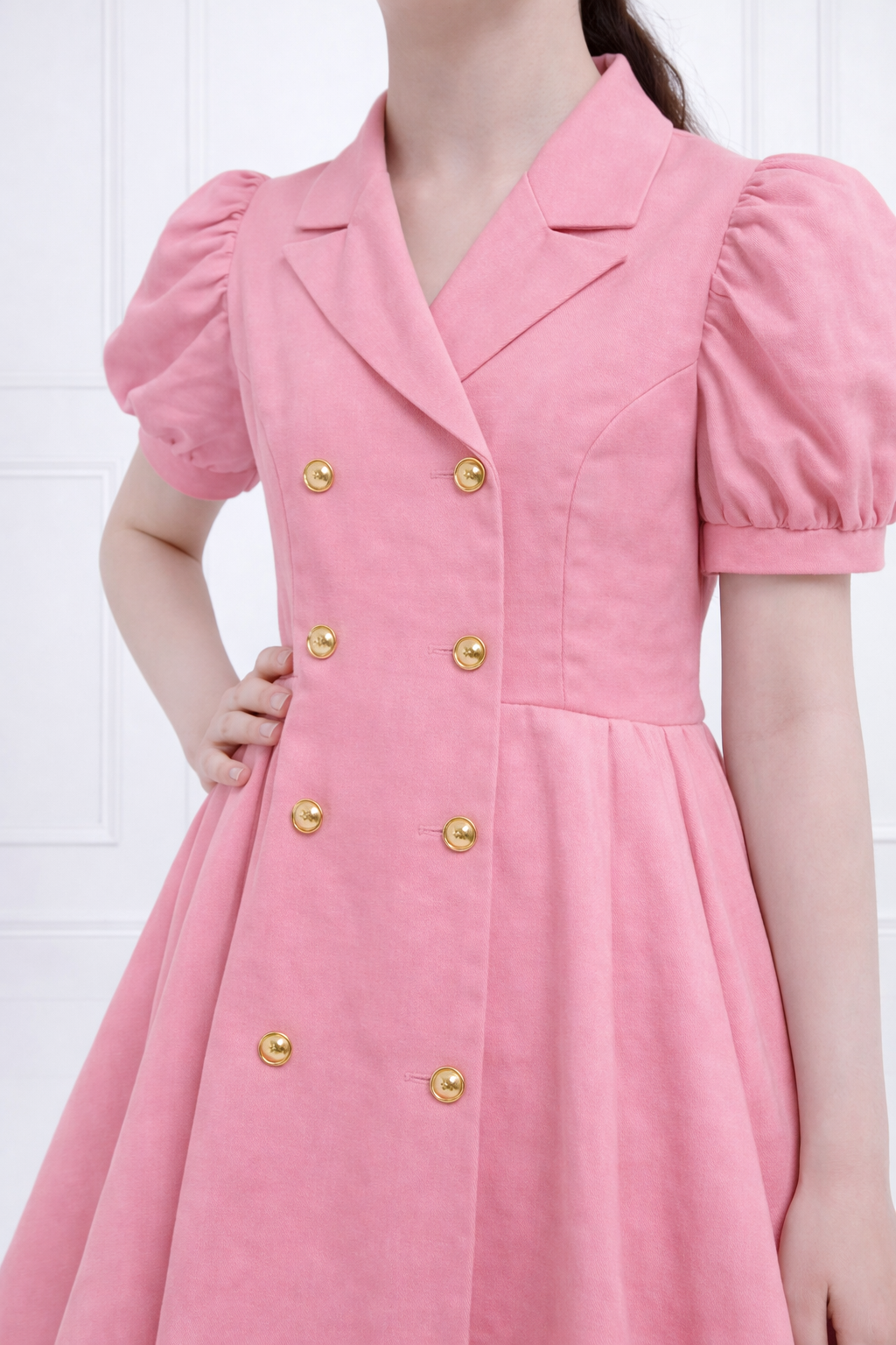 PINK BUTTON DENIM DRESS