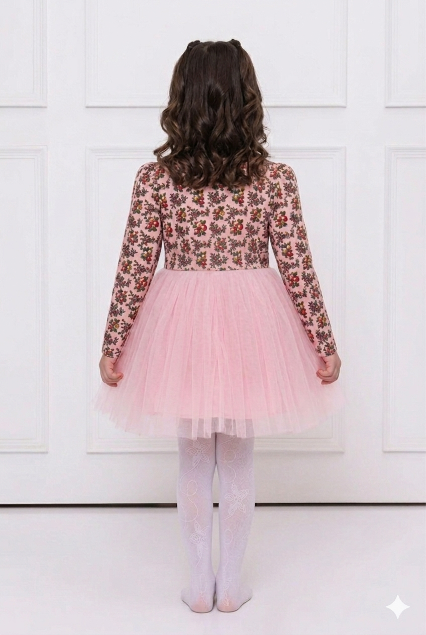 PINK CHERRY CORDUROY NET DRESS