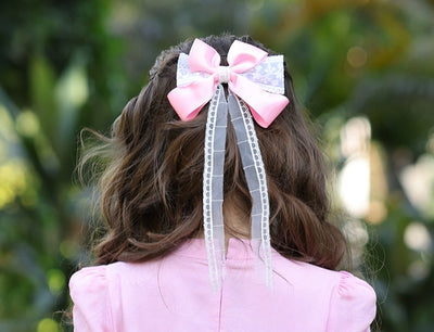 Light Pink bow with white lace hair clip