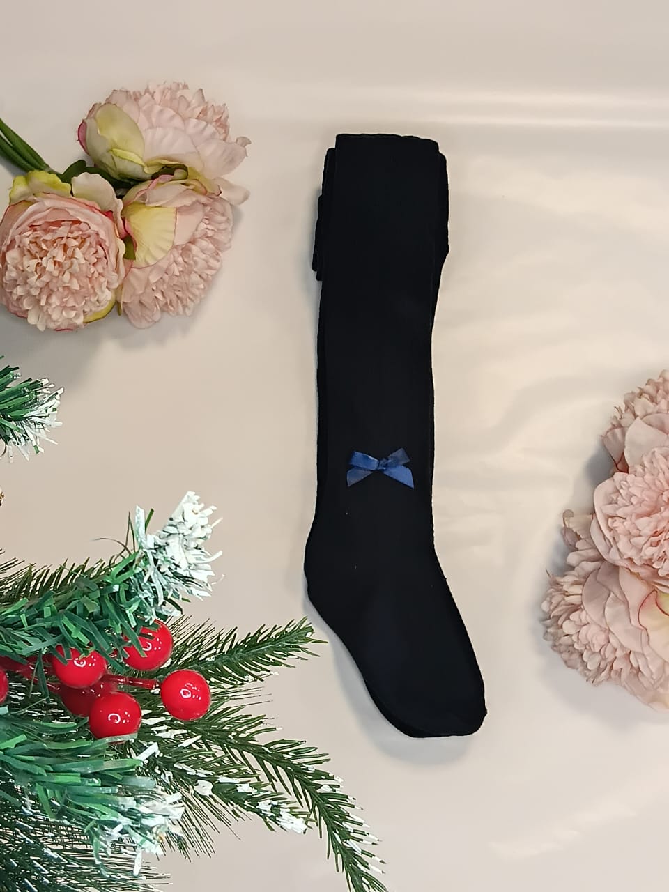 Navy woollen stockings with Navy Bow